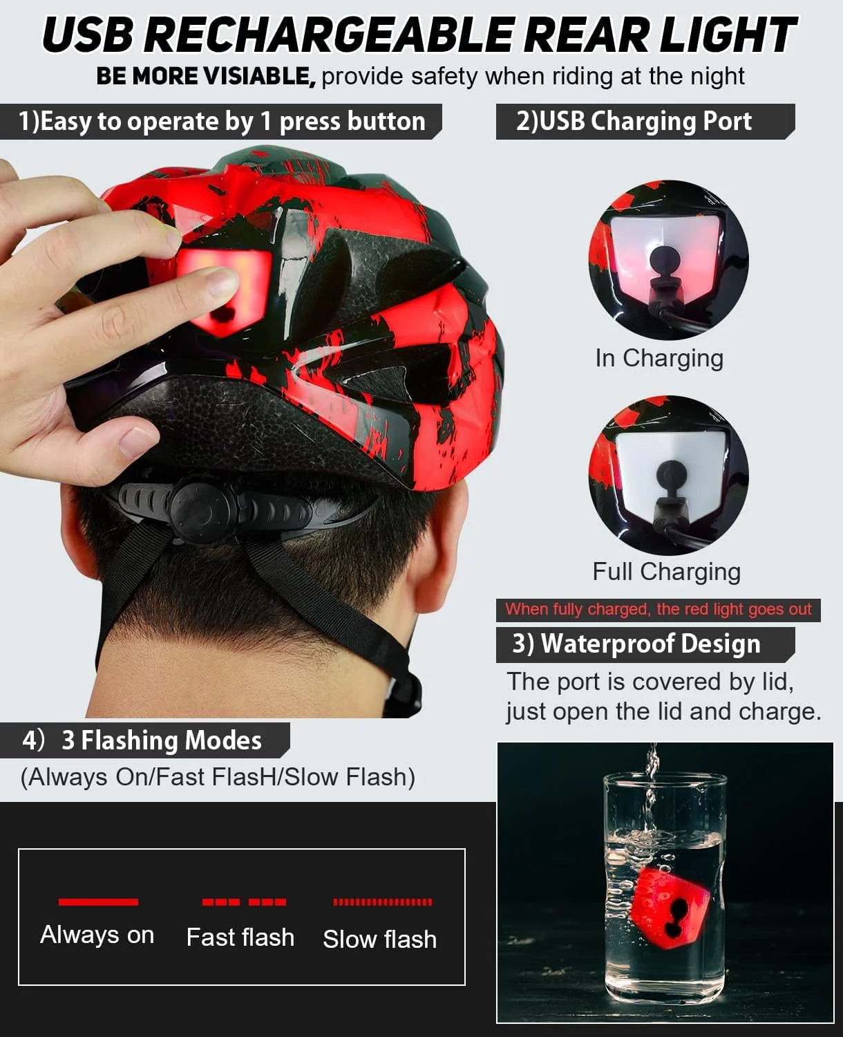 RaMokey Fahrradhelm Erwachsene mit Licht,Radhelm, Cityhelm Urban Fahrradhelm für Herren Damen mit Abnehmbarer Magnetische Schutzbrille Visier, Fahrrad Helm mit 18 Belüftungskanäle57-62cm (Red) - Image 9