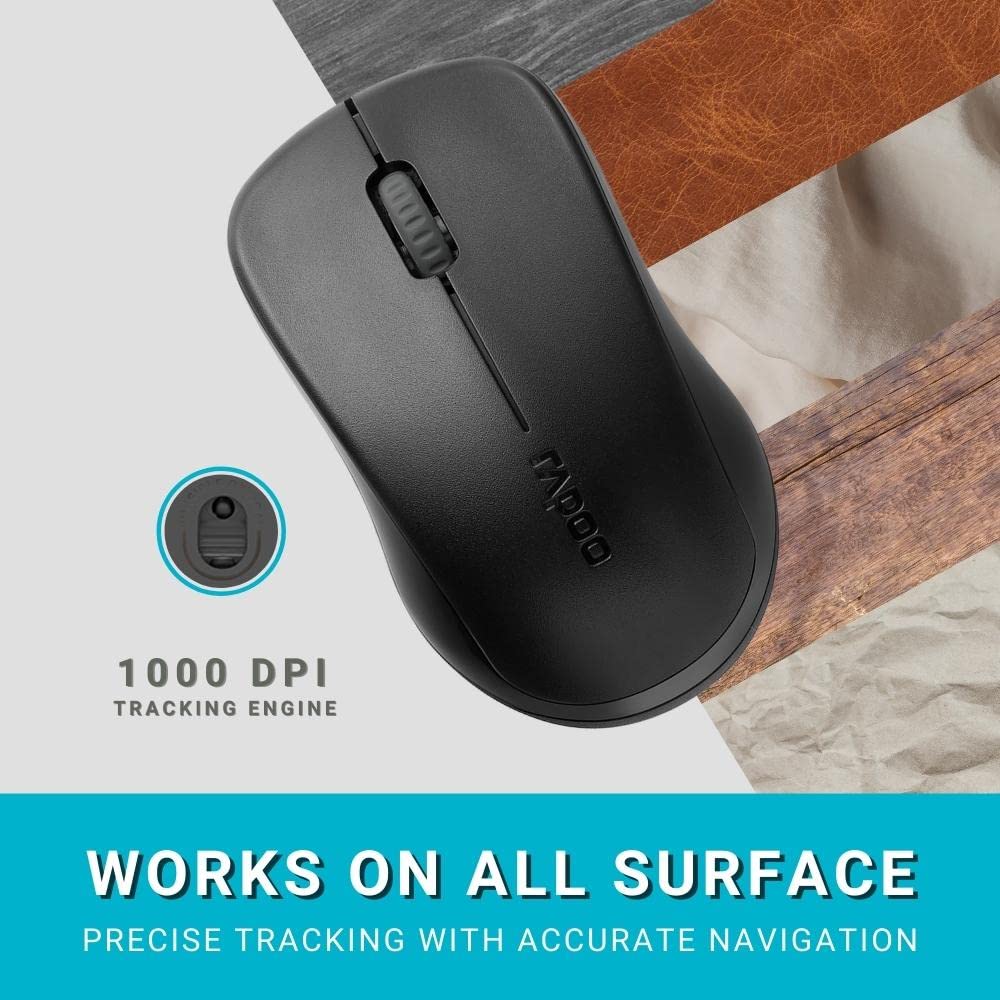 Rapoo 1620 kabellose Maus wireless Mouse 2.4 GHz Computermaus 1000 DPI Sensor 9 Monate Batterielaufzeit ergonomisch für PC & Mac schwarz, Regulär - Image 3