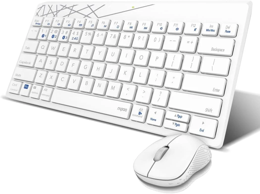 Rapoo 8000M kabelloses Tastatur-Maus Set Wireless Deskset 1300 DPI Sensor 12 Monate Batterielaufzeit kompakt DE-Layout QWERTZ PC & Mac - weiß - Image 2