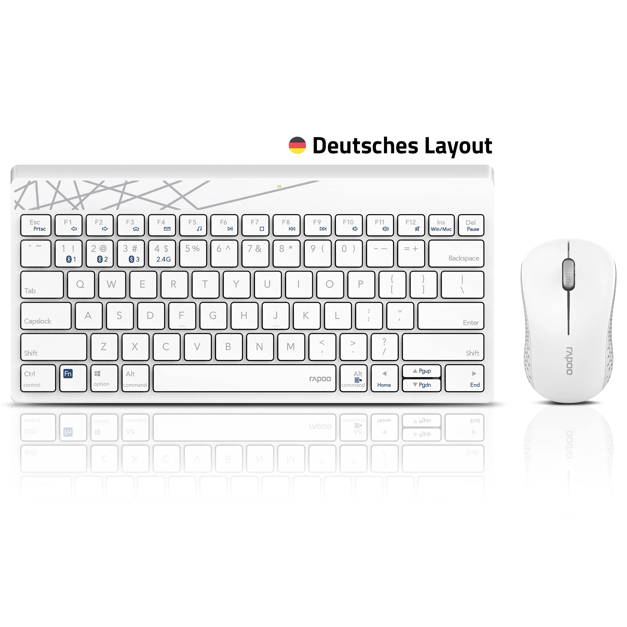 Rapoo 8000M kabelloses Tastatur-Maus Set Wireless Deskset 1300 DPI Sensor 12 Monate Batterielaufzeit kompakt DE-Layout QWERTZ PC & Mac - weiß - Image 3