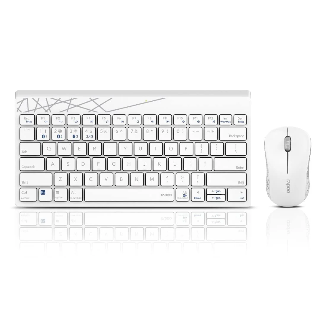 Rapoo 8000M kabelloses Tastatur-Maus Set Wireless Deskset 1300 DPI Sensor 12 Monate Batterielaufzeit kompakt DE-Layout QWERTZ PC & Mac - weiß - Image 4
