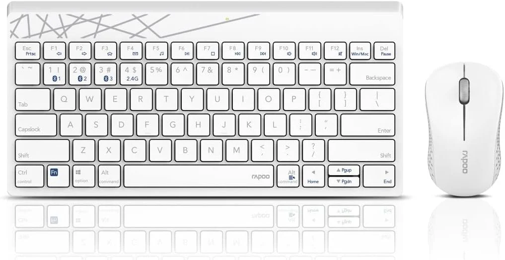 Rapoo 8000M kabelloses Tastatur-Maus Set Wireless Deskset 1300 DPI Sensor 12 Monate Batterielaufzeit kompakt DE-Layout QWERTZ PC & Mac - weiß - Image 5
