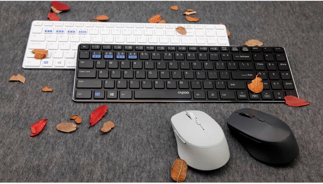 Rapoo 9300M kabelloses Tastatur-Maus Set Wireless Deskset 1300 DPI Sensor 12 Monate Batterielaufzeit kompakt DE-Layout QWERTZ PC & Mac - weiß - Image 9