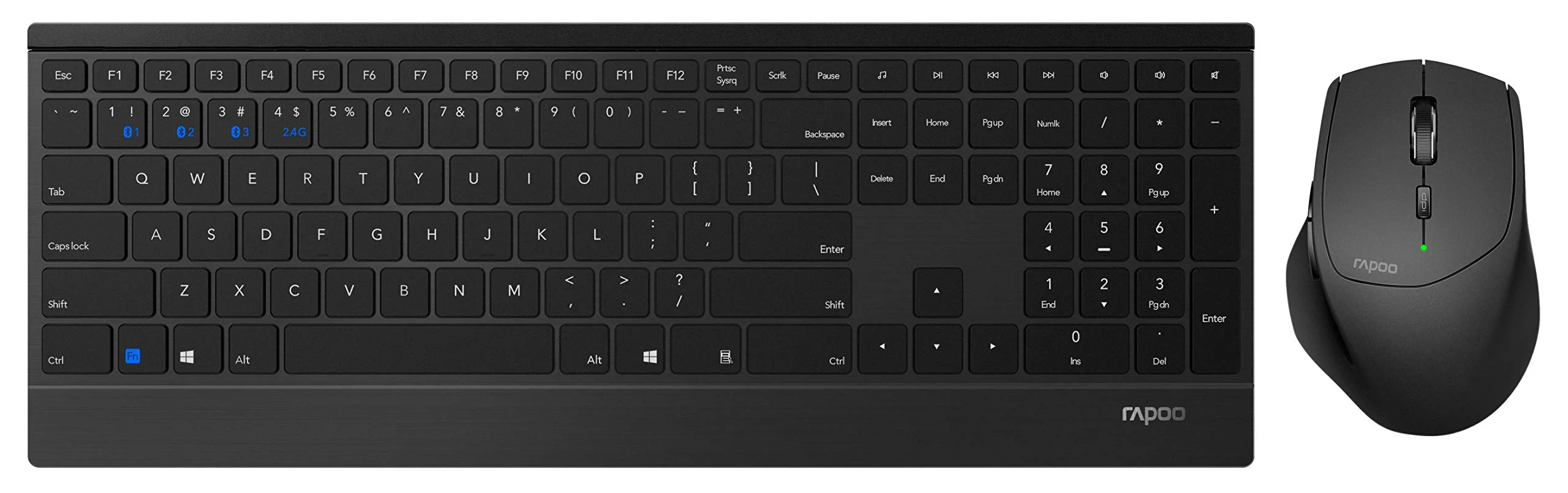 Rapoo 9500M kabelloses Tastatur-Maus Set Wireless Deskset 1600 DPI Sensor 12 Monate Batterielaufzeit flaches Aluminium Design DE-Layout QWERTZ PC & Mac - schwarz - Image 4