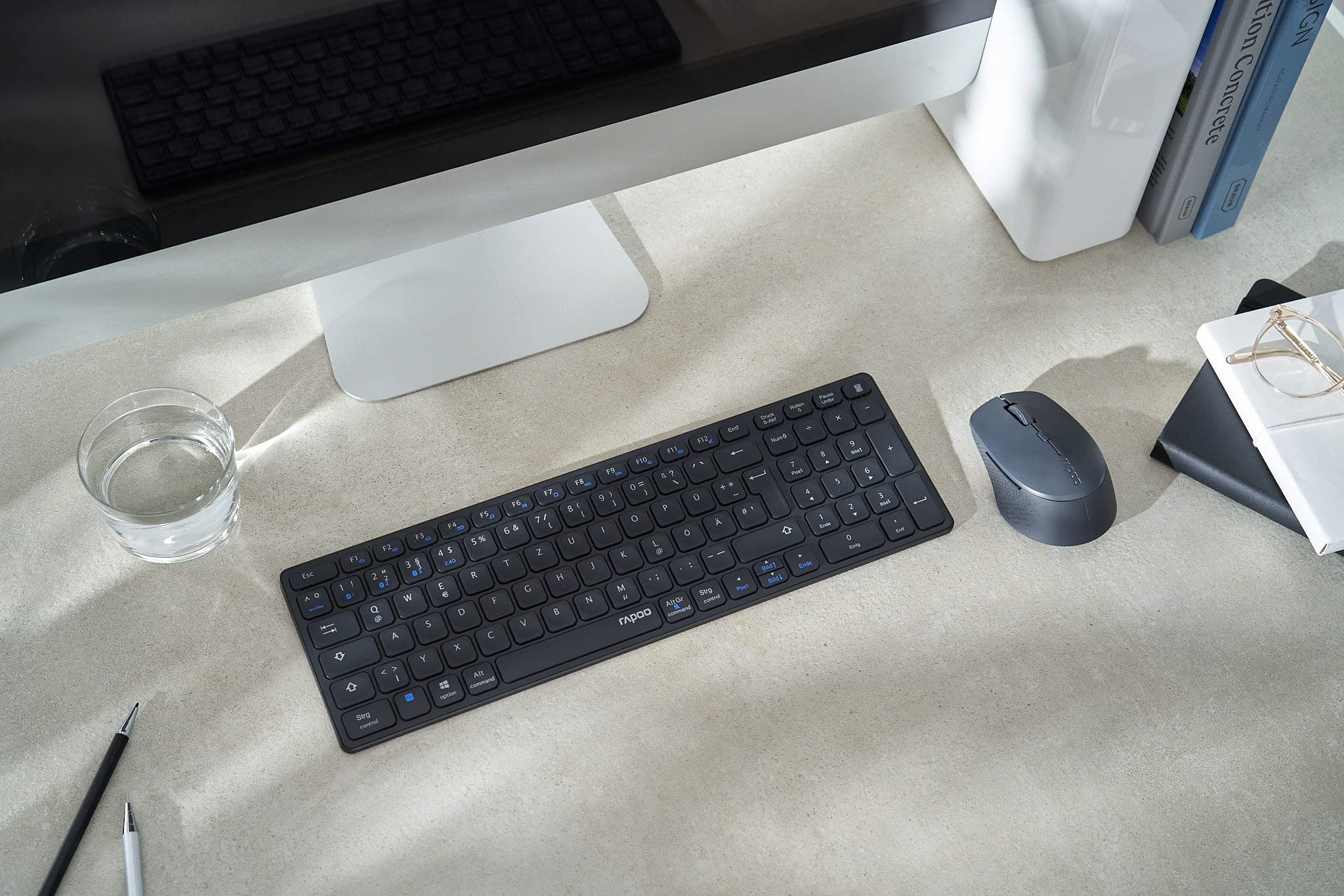 Rapoo 9700M kabelloses Tastatur-Maus Set Wireless Deskset 1600 DPI Sensor wiederaufladbarer Akku flaches Aluminium Design DE-Layout QWERTZ PC & Mac - dark grey - Image 4