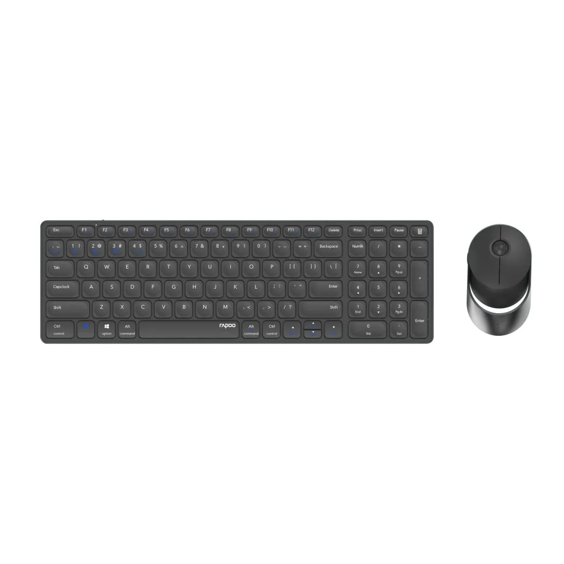 Rapoo 9750M kabelloses Tastatur-Maus Set Wireless Deskset 1600 DPI Sensor wiederaufladbarer Akku flaches Aluminium Design DE-Layout QWERTZ PC & Mac - dunkelgrau - Image 4