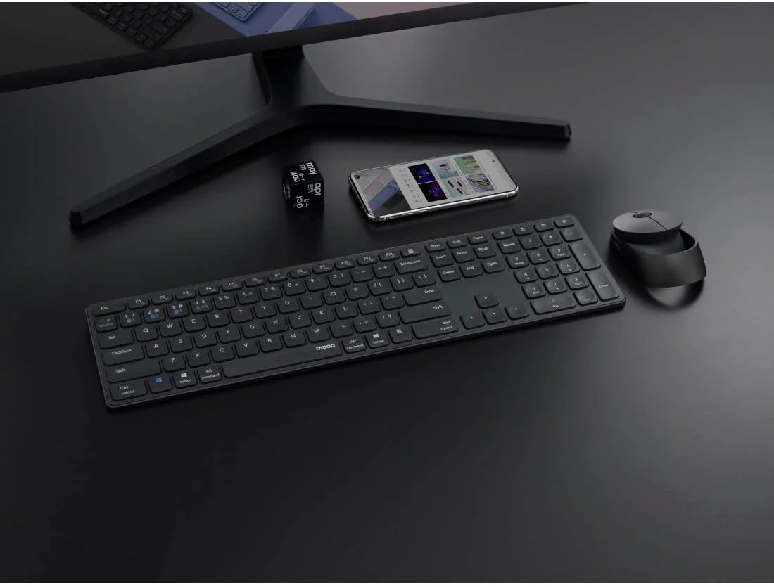 Rapoo 9850M kabelloses Tastatur-Maus Set Wireless Deskset 1600 DPI Sensor wiederaufladbarer Akku flaches Aluminium Design DE-Layout QWERTZ PC & Mac - dunkelgrau - Image 10
