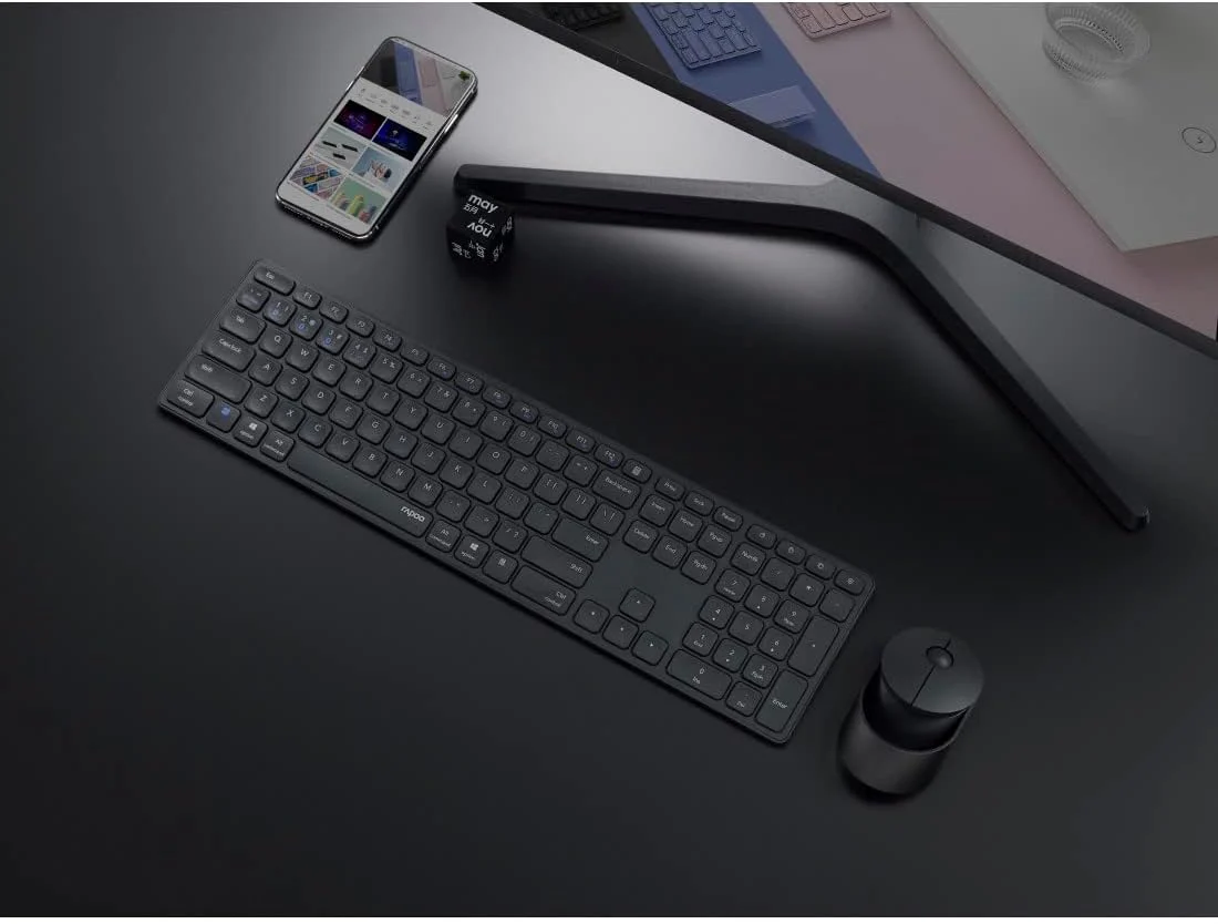 Rapoo 9850M kabelloses Tastatur-Maus Set Wireless Deskset 1600 DPI Sensor wiederaufladbarer Akku flaches Aluminium Design DE-Layout QWERTZ PC & Mac - dunkelgrau - Image 12