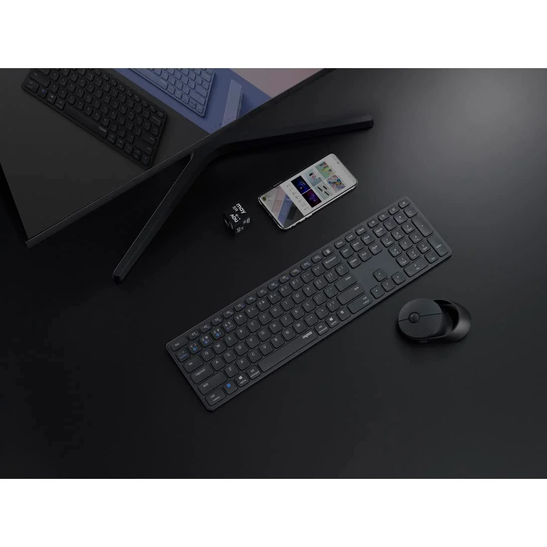 Rapoo 9850M kabelloses Tastatur-Maus Set Wireless Deskset 1600 DPI Sensor wiederaufladbarer Akku flaches Aluminium Design DE-Layout QWERTZ PC & Mac - dunkelgrau - Image 8