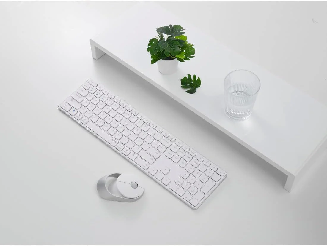 Rapoo 9850M kabelloses Tastatur-Maus Set Wireless Deskset 1600 DPI Sensor wiederaufladbarer Akku flaches Aluminium Design DE-Layout QWERTZ PC & Mac - weiß - Image 12
