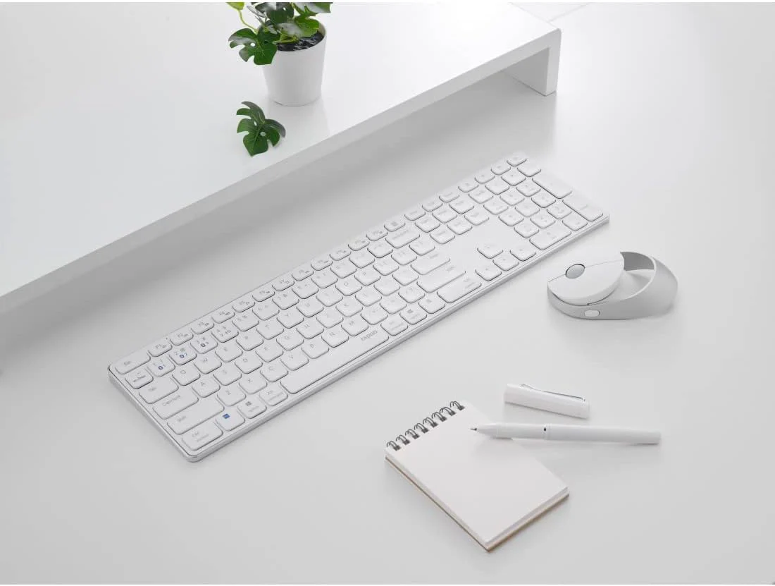 Rapoo 9850M kabelloses Tastatur-Maus Set Wireless Deskset 1600 DPI Sensor wiederaufladbarer Akku flaches Aluminium Design DE-Layout QWERTZ PC & Mac - weiß - Image 2