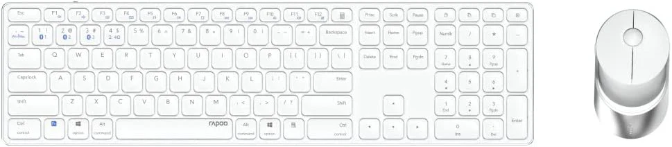Rapoo 9850M kabelloses Tastatur-Maus Set Wireless Deskset 1600 DPI Sensor wiederaufladbarer Akku flaches Aluminium Design DE-Layout QWERTZ PC & Mac - weiß - Image 5