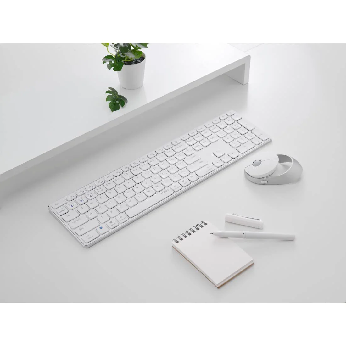 Rapoo 9850M kabelloses Tastatur-Maus Set Wireless Deskset 1600 DPI Sensor wiederaufladbarer Akku flaches Aluminium Design DE-Layout QWERTZ PC & Mac - weiß - Image 7