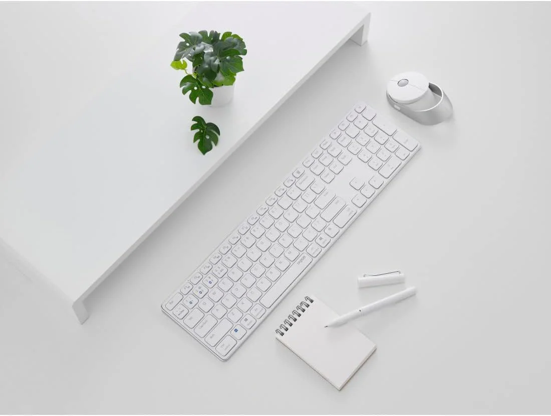 Rapoo 9850M kabelloses Tastatur-Maus Set Wireless Deskset 1600 DPI Sensor wiederaufladbarer Akku flaches Aluminium Design DE-Layout QWERTZ PC & Mac - weiß - Image 9