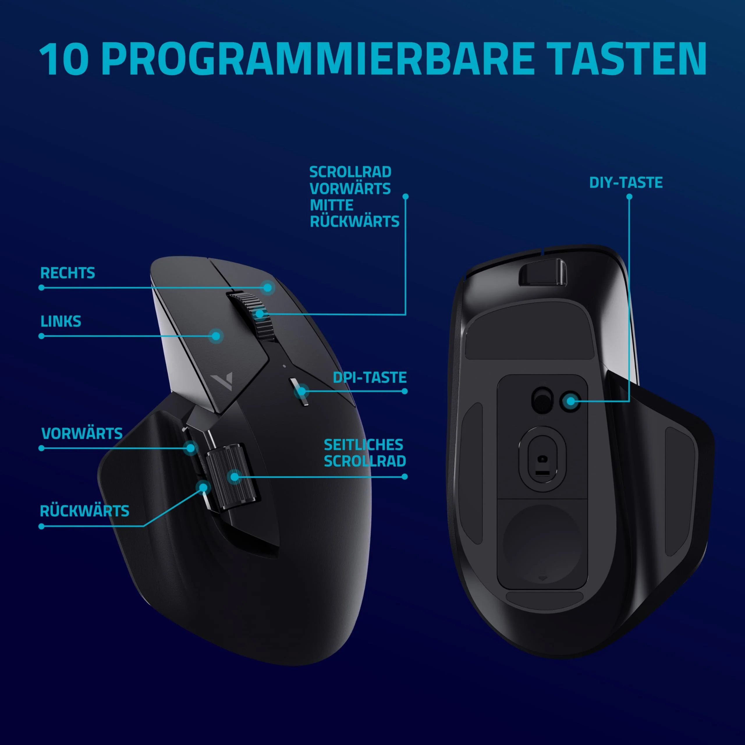 Rapoo VT0PRO kabellose 2,4 GHz High-Performance Gaming-Maus mit 26000 DPI optischem Sensor, 50 G Beschleunigung, 650 IPS, bis zu 160h Akkulaufzeit, PC/Mac - Schwarz - Image 5