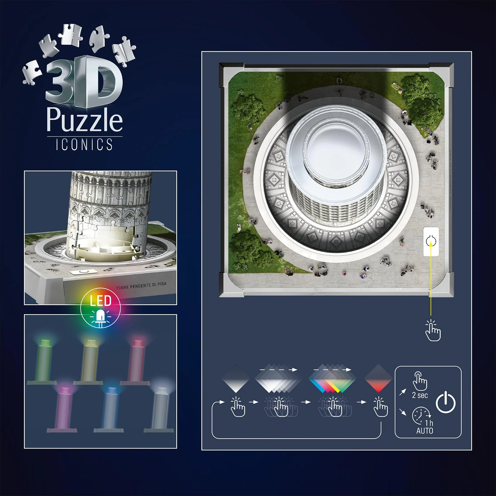 Ravensburger 3D Puzzle Iconics: 12008028 Turm von Pisa - mit Licht - Der wohl bekannteste schiefe Turm der Welt als detailgetreues und beleuchtetes Modell - Image 5