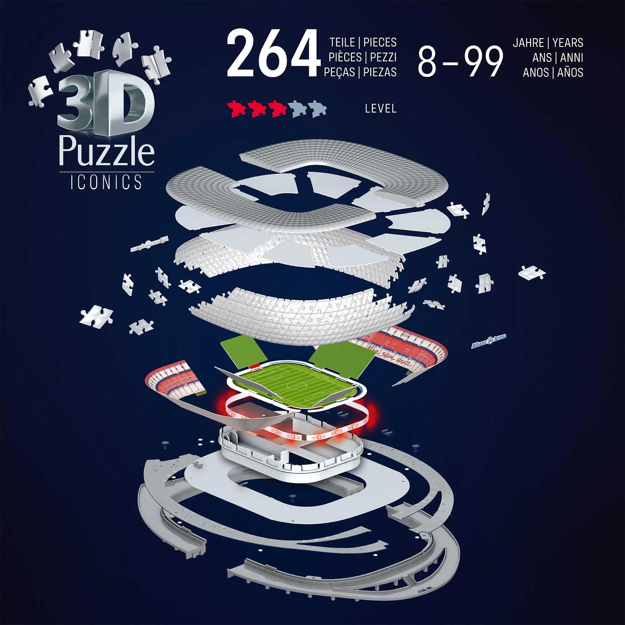 Ravensburger 3D Puzzle Iconics: 12008033 Allianz Arena - mit Licht - Das berühmte Stadion des FC Bayern München als beleuchtetes Modell für echte Fans - Image 9