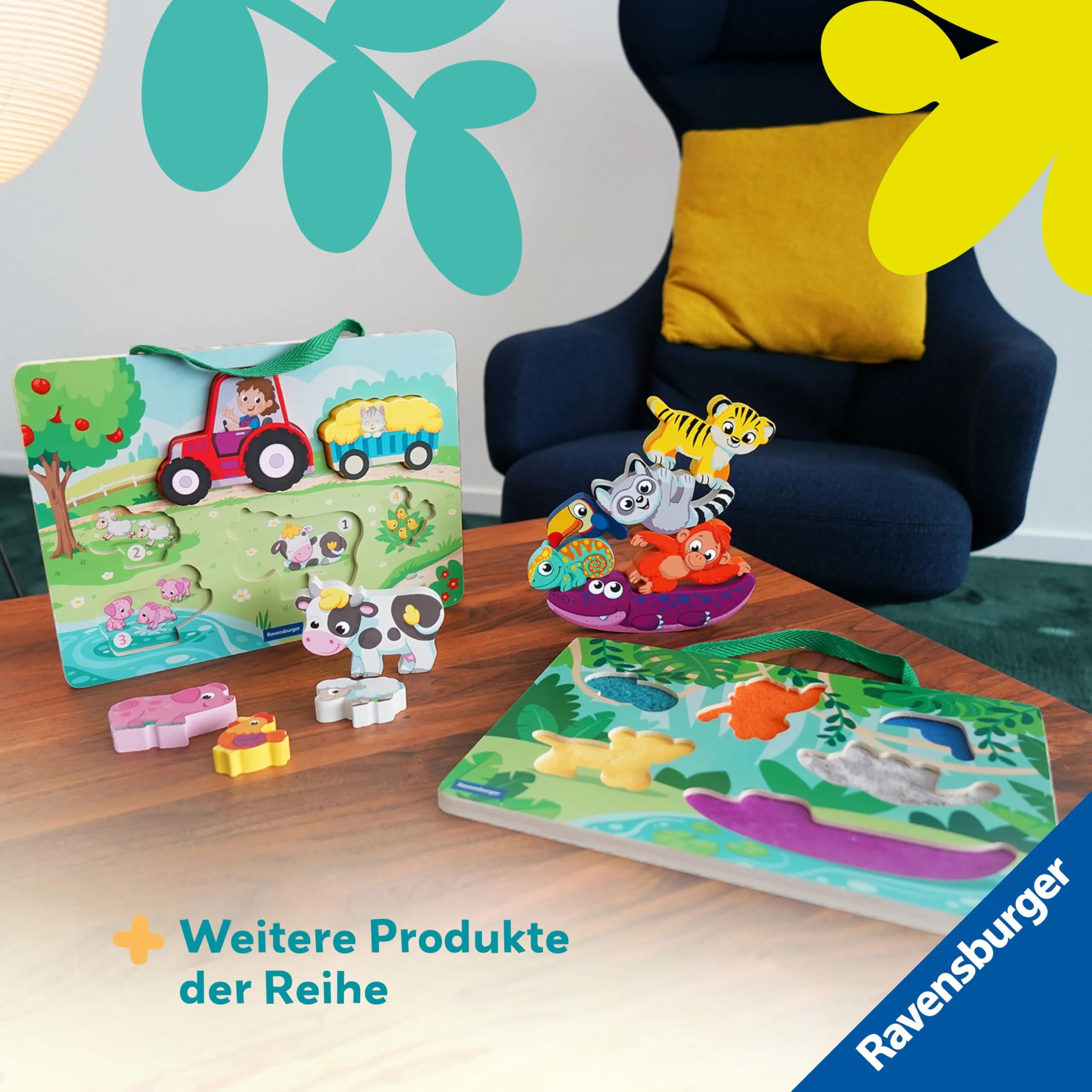 Ravensburger 4872 Play+ Magnetisches Holz-Fühl-Puzzle: Dschungel, Holzpuzzle ab 1 Jahr, 6 Puzzleteile mit stabilem Holzbrett, FSC, Magnetspielzeug - Image 2
