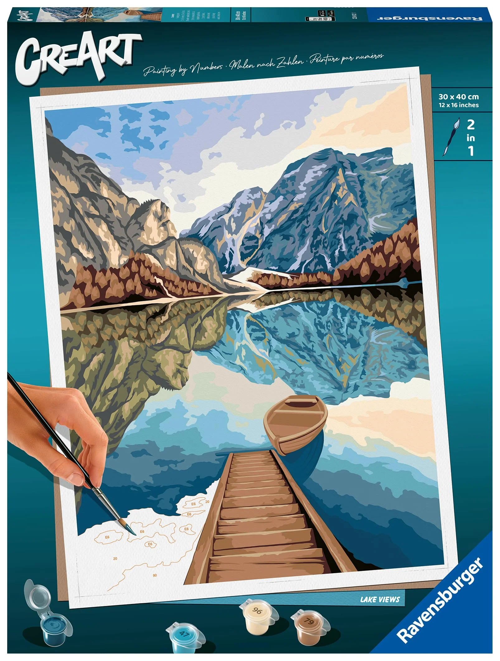 Ravensburger CreArt 23612 - Seeblick - Malen nach Zahlen Erwachsene, DIY Malset mit Pinsel und Acrylfarben, Geschenk für Frauen und Männer, Malen für Erwachsene