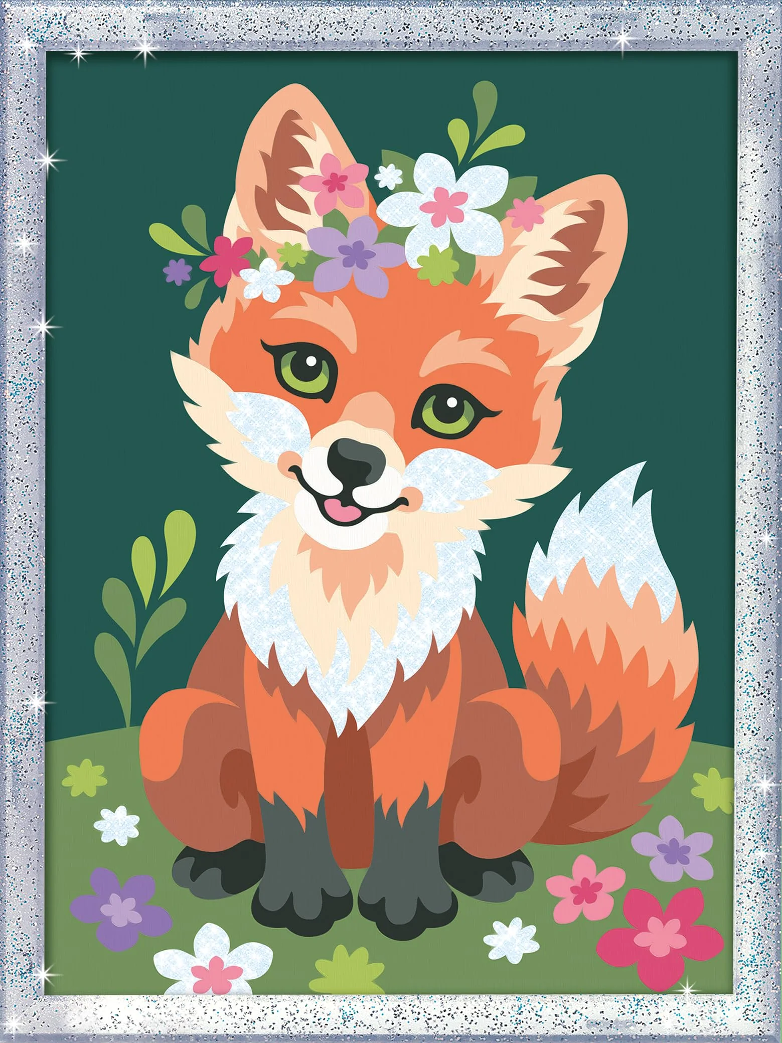 Ravensburger CreArt 23765 - Blumiger Fuchs - Malen nach Zahlen für Kinder ab 9 Jahre, Malset mit Rahmen, Pinsel und Acrylfarben, Geschenk für Mädchen und Jungen, mit Glitzer