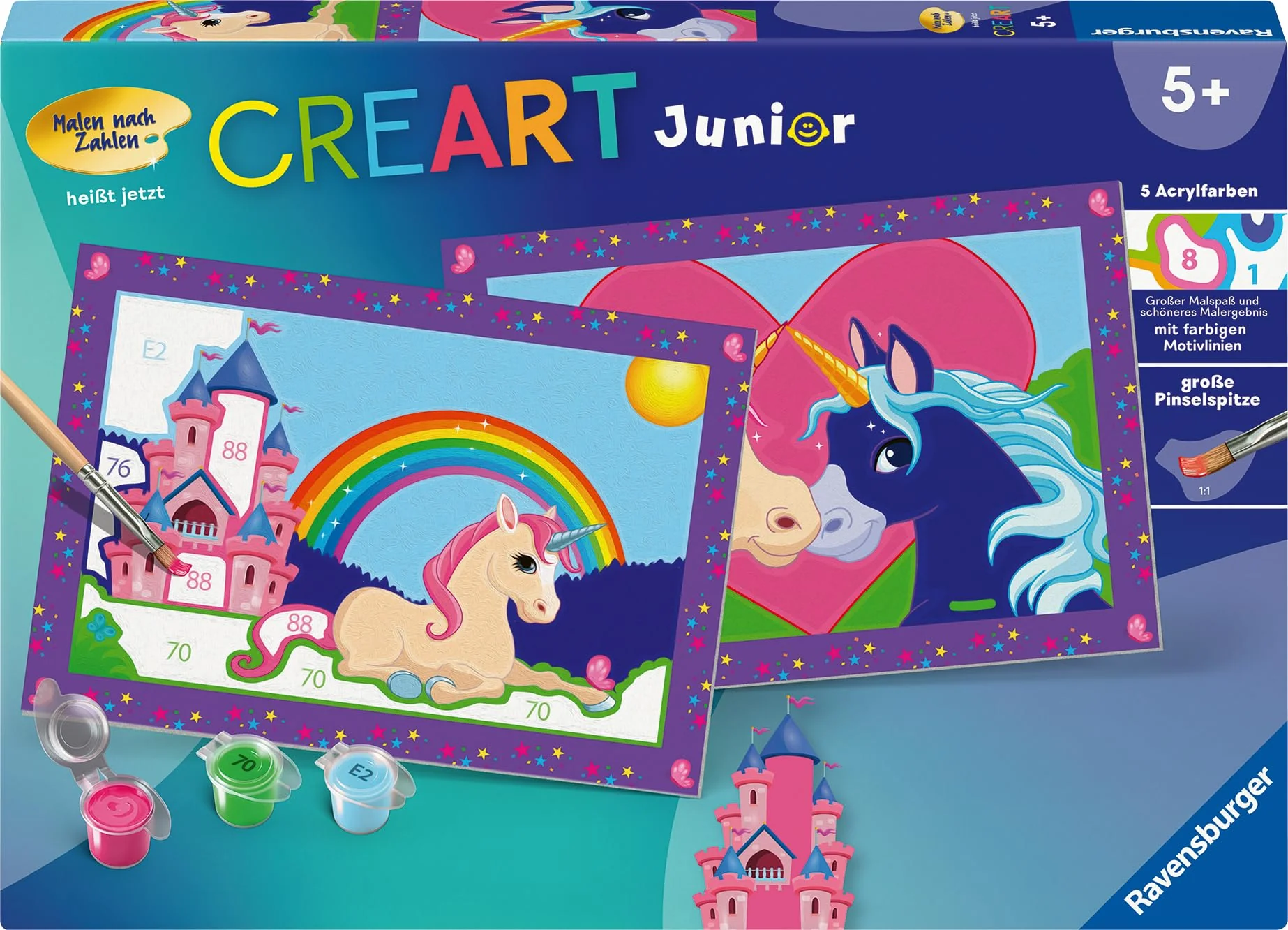 Ravensburger CreArt 27774 - Bunte Einhornwelt - Malen nach Zahlen Einhörner für Kinder ab 5 Jahre, Malset mit Rahmen, Pinsel und Acrylfarben, Geschenk für Mädchen und Jungen - Image 5