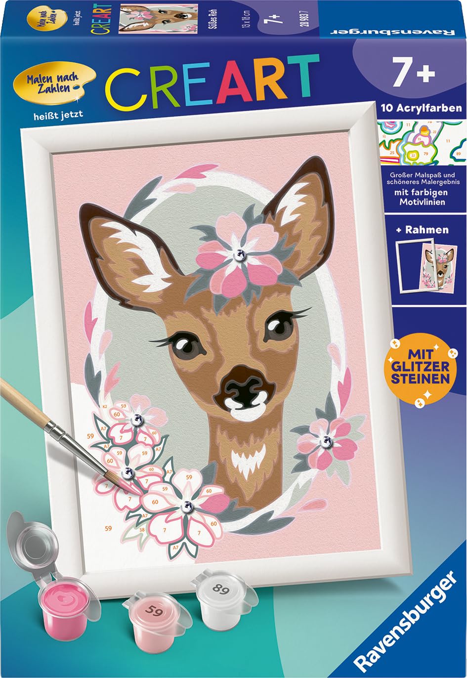 Ravensburger CreArt 28983 - Süßes REH - Malen nach Zahlen für Kinder ab 7 Jahre, Malset mit Rahmen, Pinsel und Acrylfarben, Geschenk für Mädchen und Jungen, mit Glitzer - Image 6