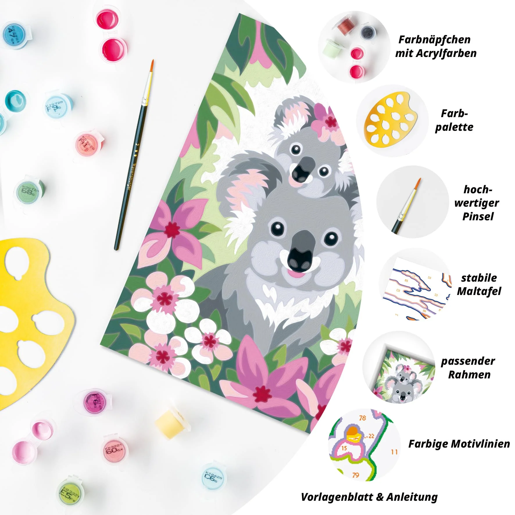 Ravensburger CreArt 28984 - Süße Koalas - Malen nach Zahlen für Kinder ab 9 Jahre, Malset mit Rahmen, Pinsel und Acrylfarben, Geschenk für Mädchen und Jungen - Image 4