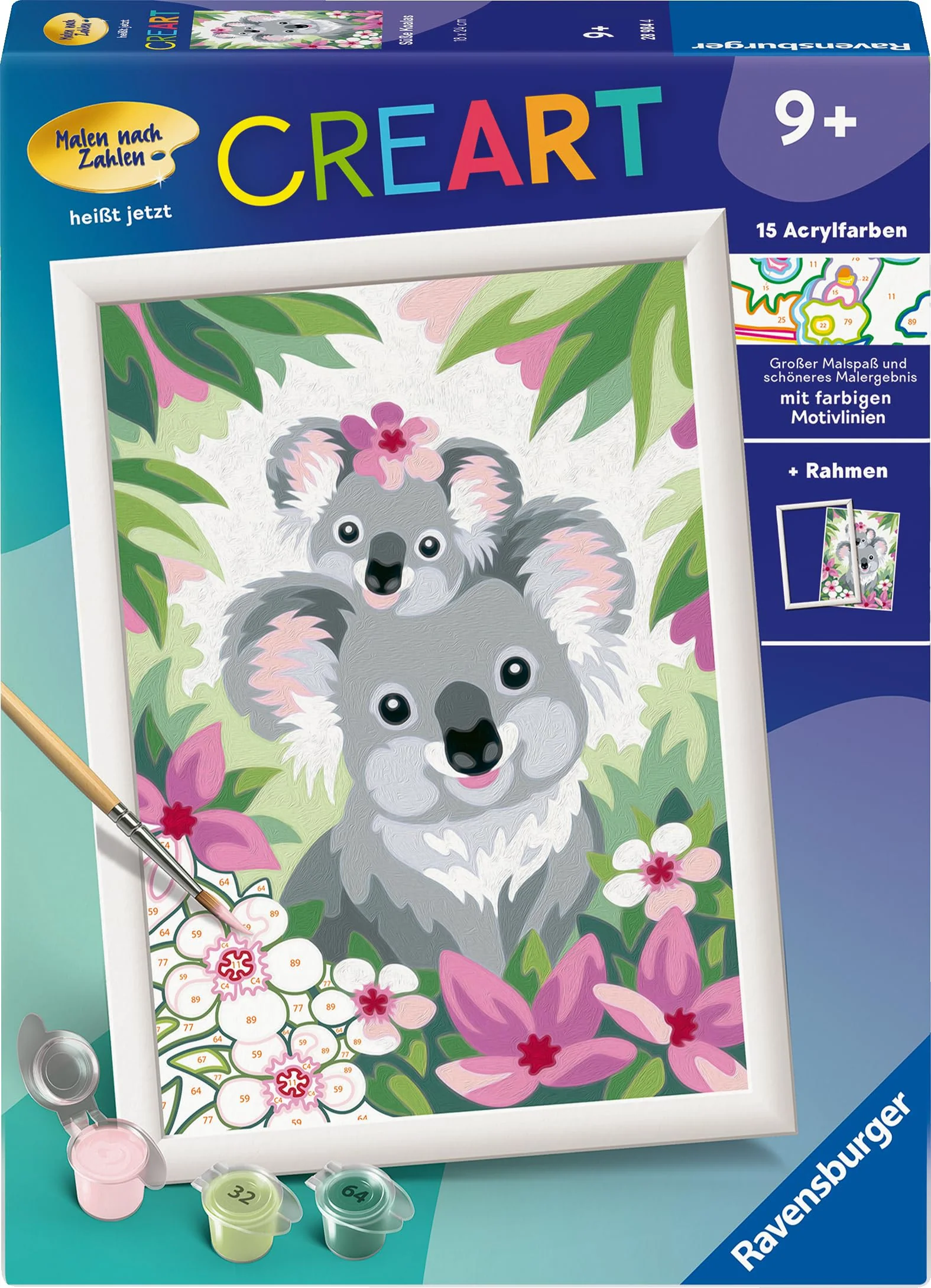 Ravensburger CreArt 28984 - Süße Koalas - Malen nach Zahlen für Kinder ab 9 Jahre, Malset mit Rahmen, Pinsel und Acrylfarben, Geschenk für Mädchen und Jungen - Image 6