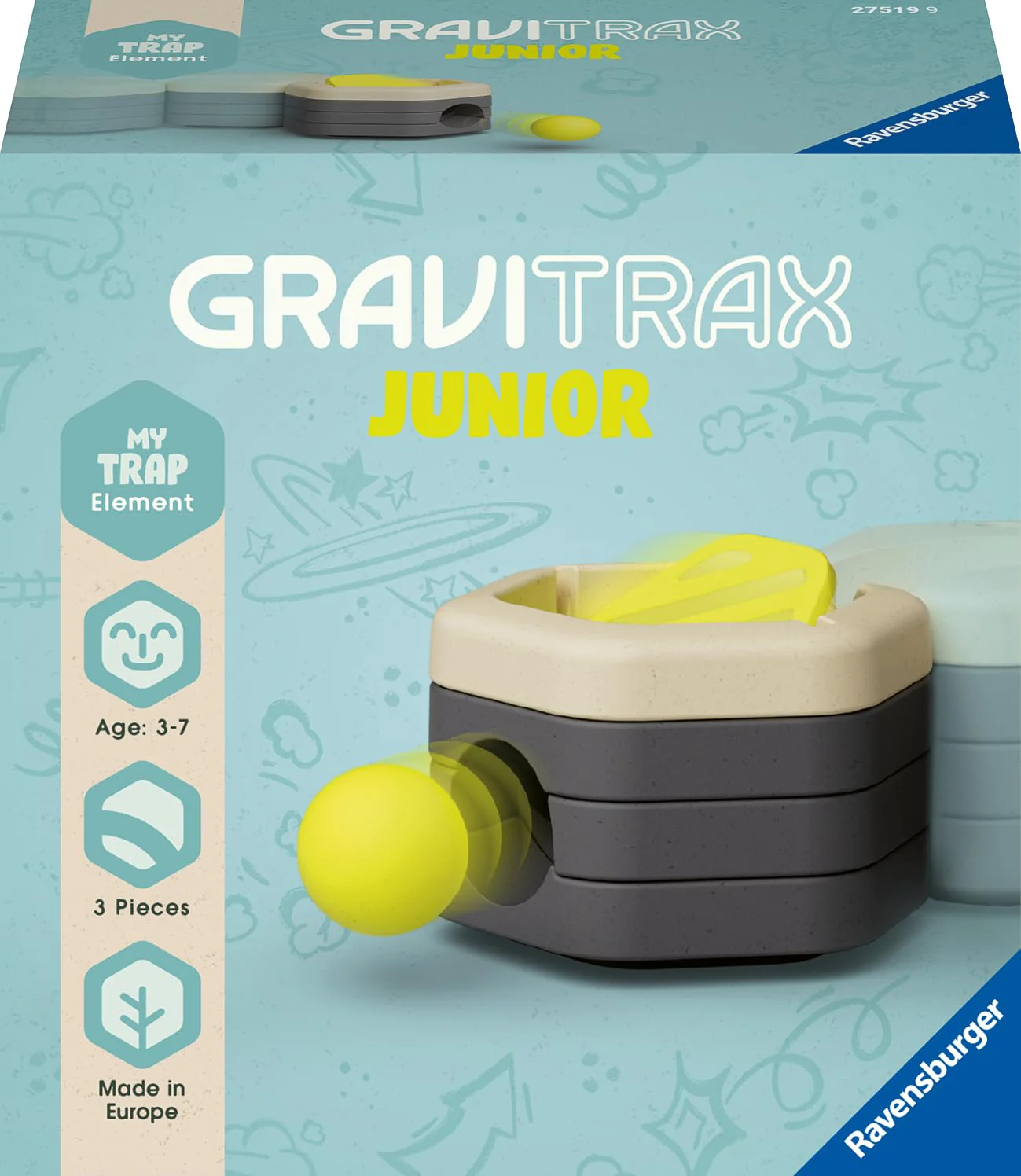 Ravensburger GraviTrax Junior Element Trap - Erweiterbare Kugelbahn für Kinder, Murmelbahn überwiegend aus nachwachsenden Rohstoffen mit Themenwelten, Lern- und Konstruktionsspielzeug ab 3 Jahren