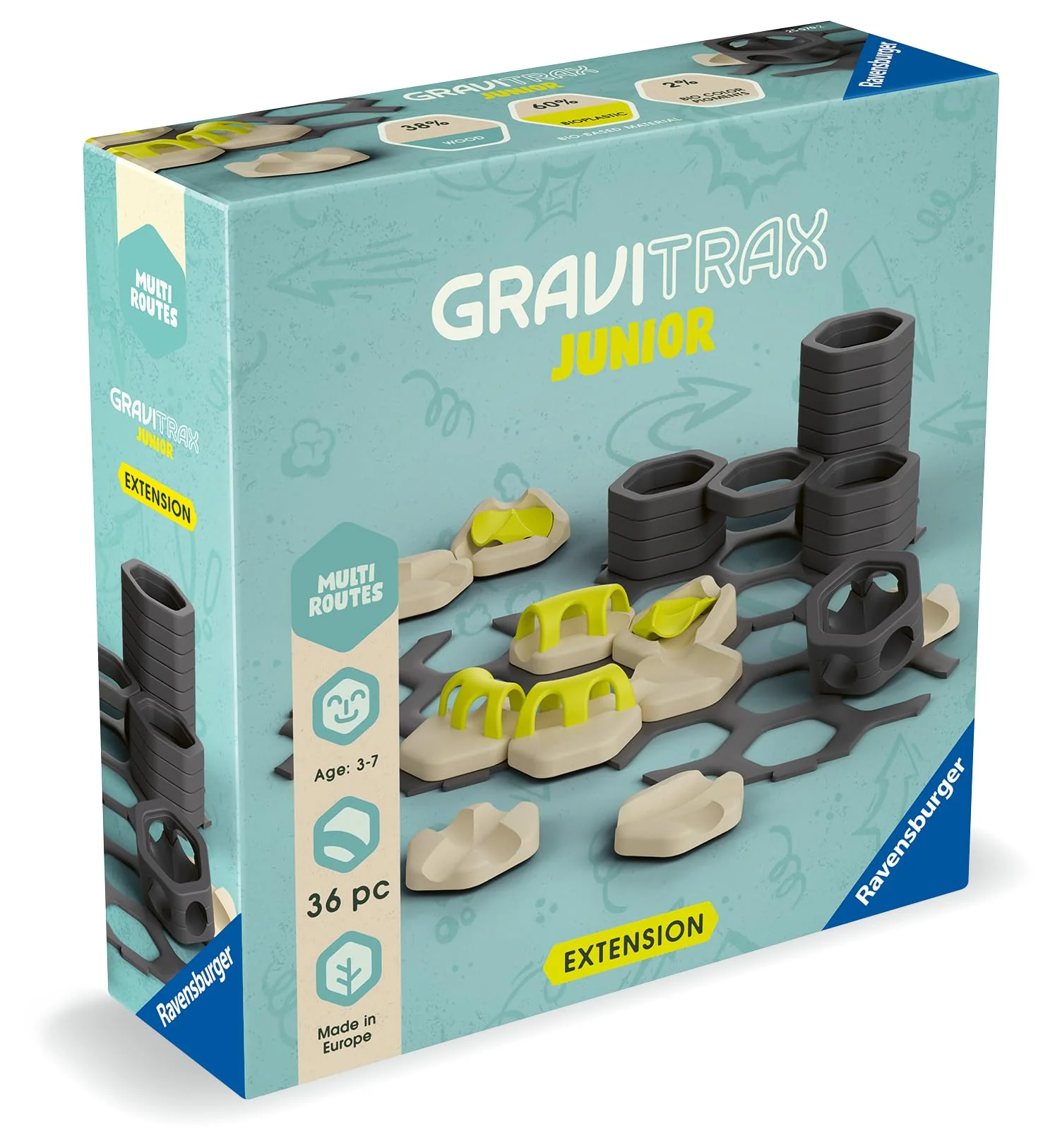 Ravensburger GraviTrax Junior Extension Multi Routes - Erweiterbare Kugelbahn für Kinder, Murmelbahn überwiegend aus nachwachsenden Rohstoffen mit Themenwelten, Konstruktionsspielzeug ab 3 Jahren - Image 2