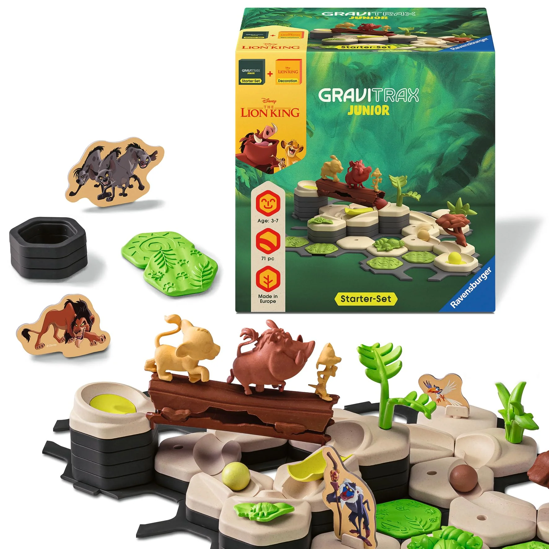 Ravensburger GraviTrax Junior Starter-Set Disney Lion King 73437 - Murmelbahn für Kinder ab 3 Jahren, mit Spielfiguren aus der König der Löwen-Welt
