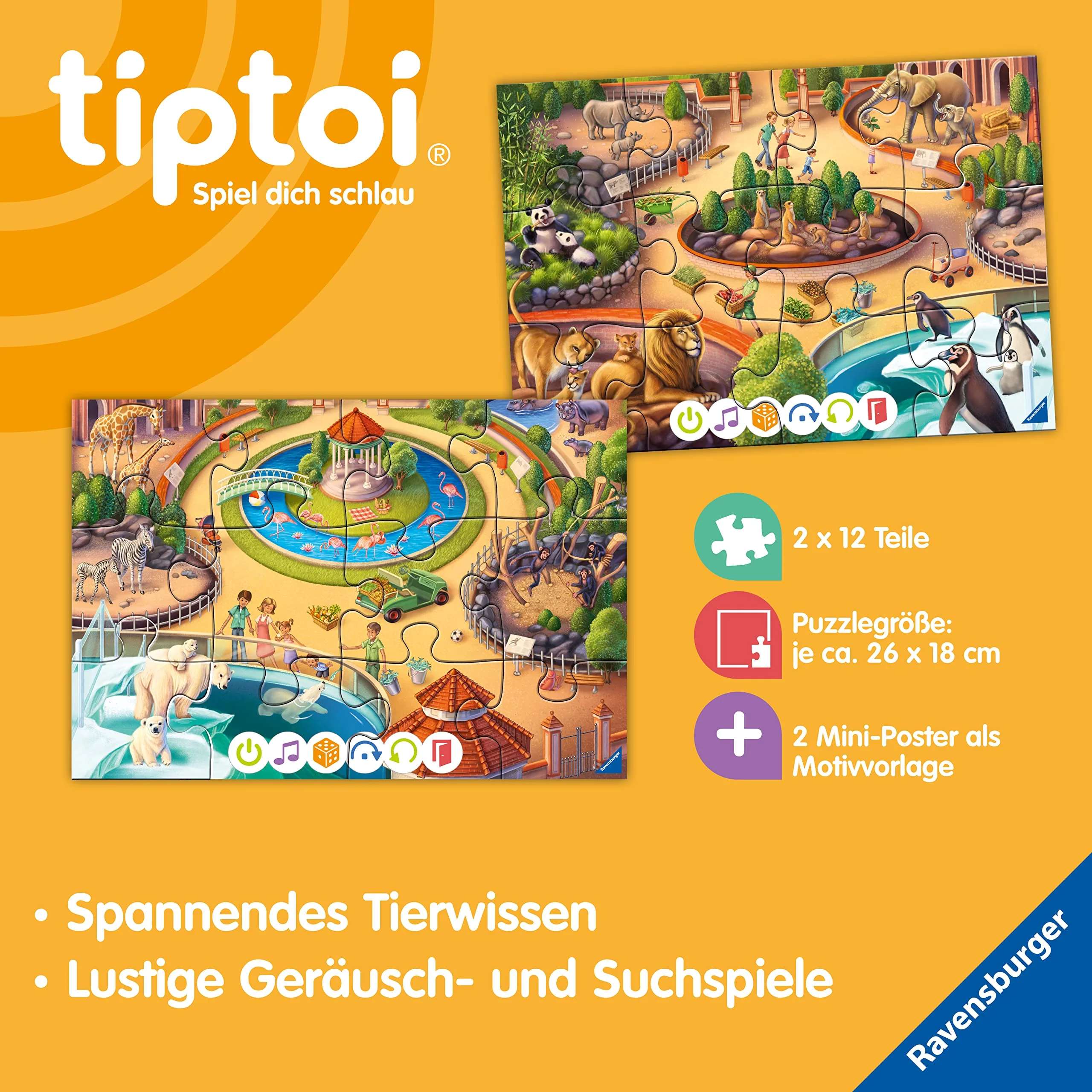 Ravensburger tiptoi Puzzle 00138 Puzzle für kleine Entdecker: Zoo, Kinderpuzzle ab 3 Jahren, für 1 Spieler - Image 6
