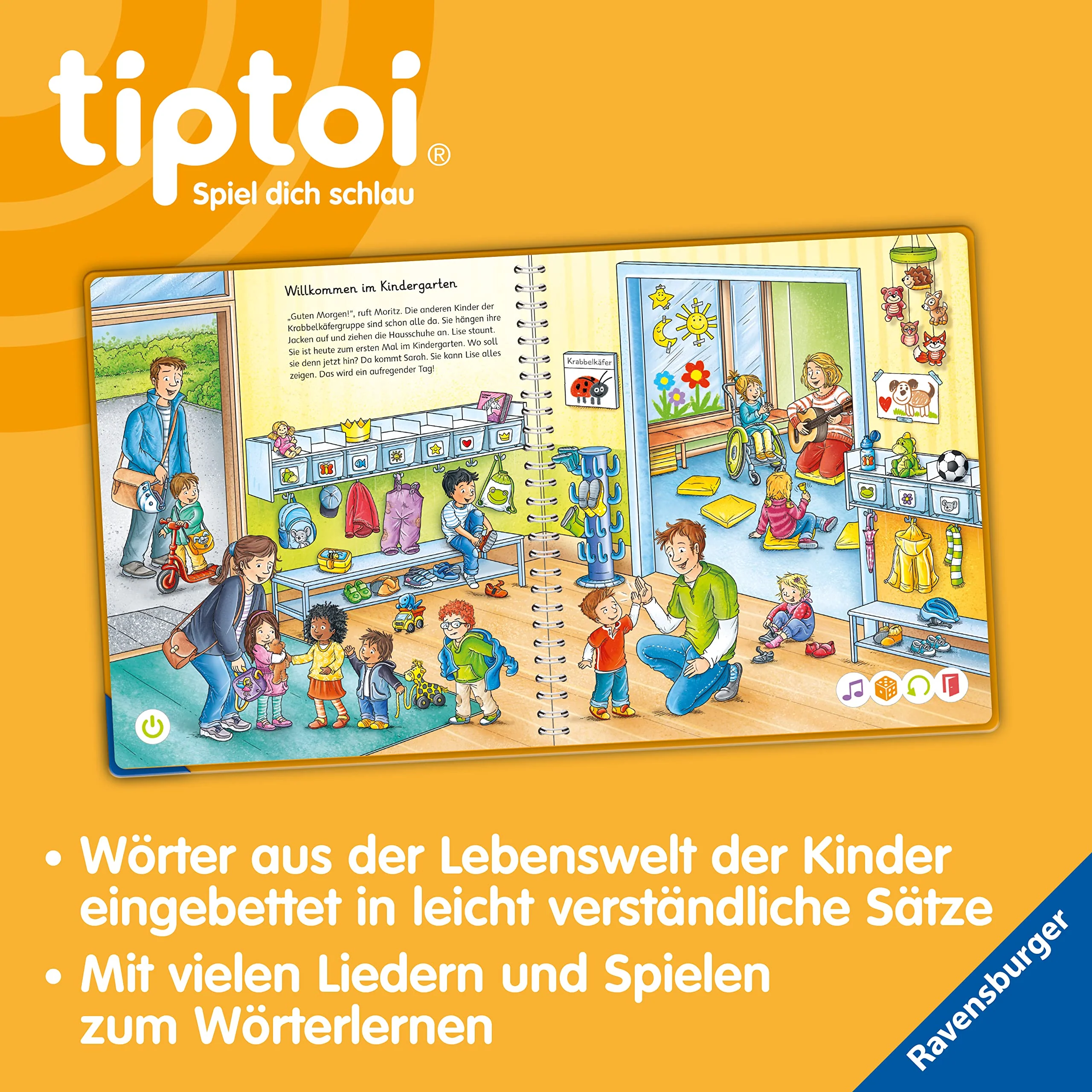 Ravensburger tiptoi Stift und Wörter-Bilderbuch Kindergarten - Lernspielzeug für Kinder ab 3 Jahren - Stylus mit überragender Audioqualität, Akku und Soft-Grip-Hülle - Grün, Orange, Silber - 00113 - Image 5