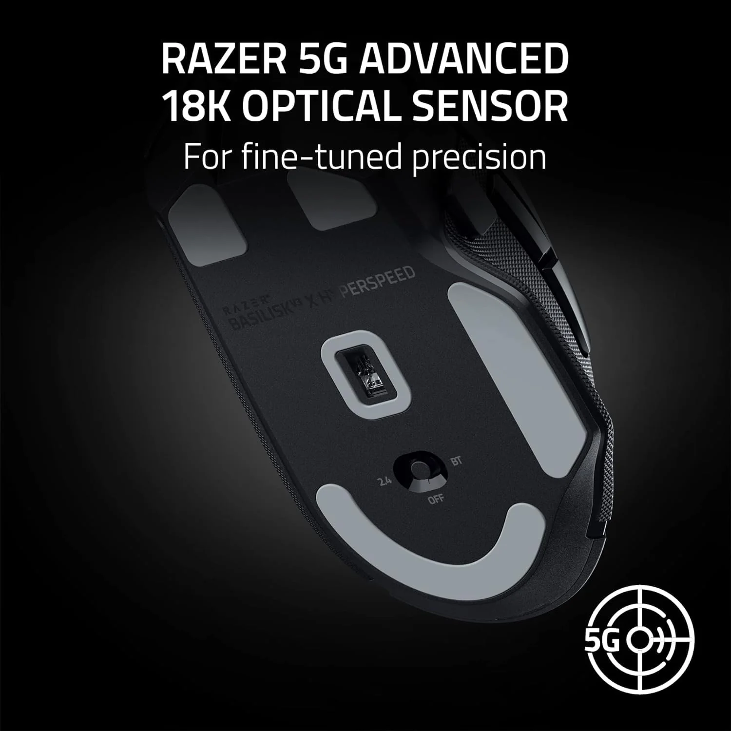 Razer Basilisk V3 X HyperSpeed - Anpassbare kabellose Gaming-Maus (Ergonomische Form mit 9 anpassbaren Bedienelementen, HyperSpeed Wireless, Bluetooth, 5G Advanced 18K Optical Sensor) Schwarz - Image 6