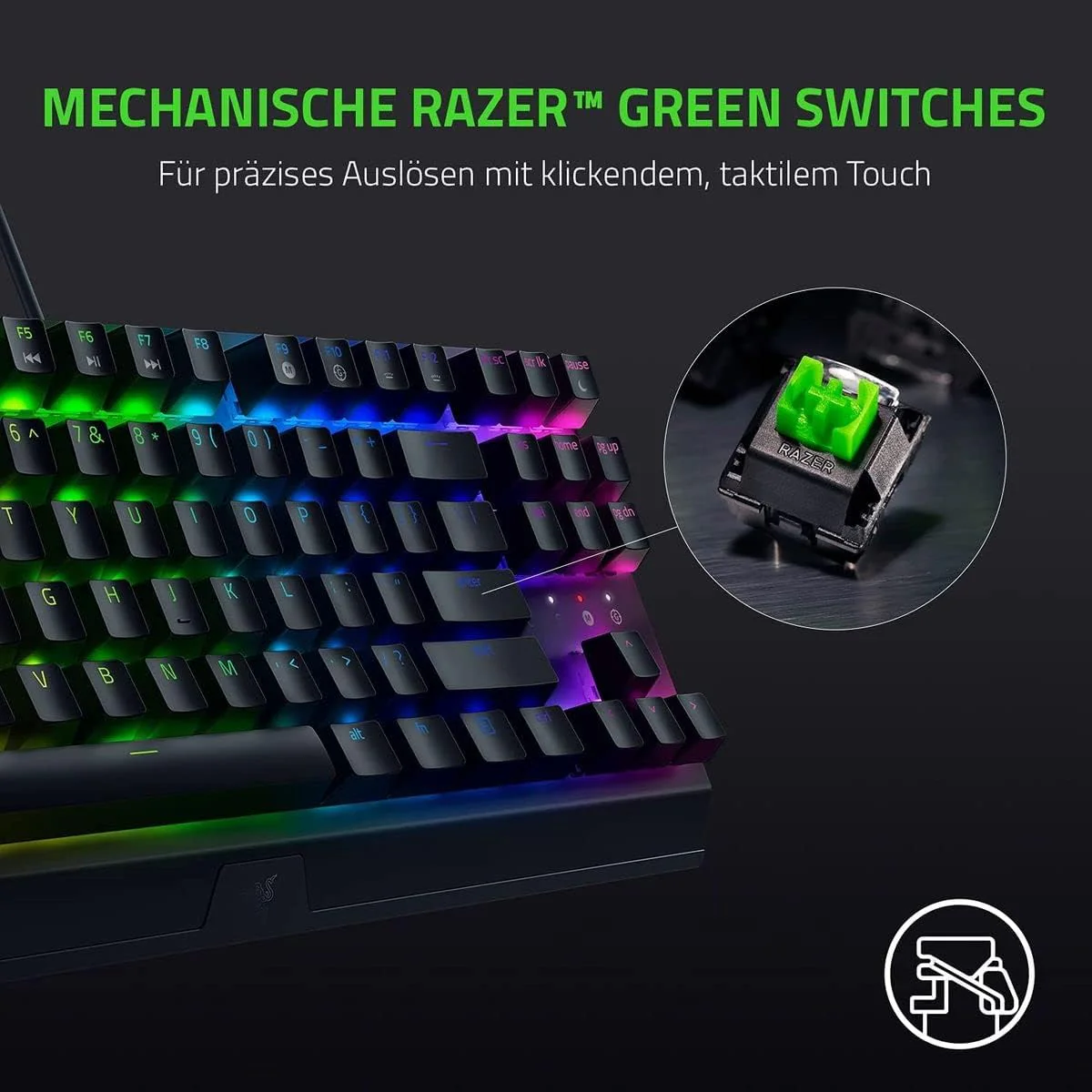 Razer BlackWidow V3 Tenkeyless (Green Switch) - Mechanische Gaming-Tastatur ohne Ziffernblock (Klickende Mechanische Switches, Kompakt, Voll Programmierbare Tasten) QWERTZ DE-Layout | Schwarz - Image 2