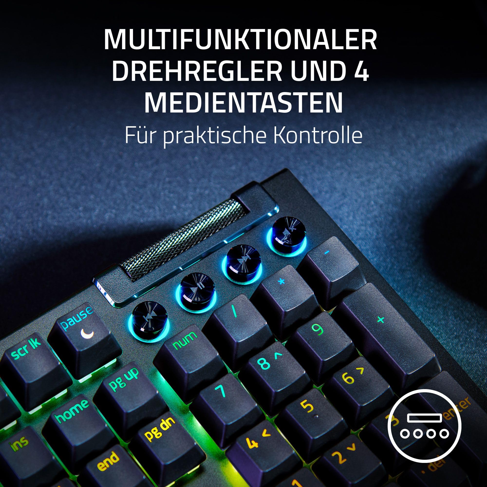 Razer BlackWidow V4 (Green Switch) - Mechanische Gaming-Tastatur - Razer Snap Tap (Mechanische Clicky Switches, 6 Makro-Tasten, Doubleshot-ABS-Tastenkappen, RGB Chroma) QWERTZ DE-Layout | Schwarz - Image 7