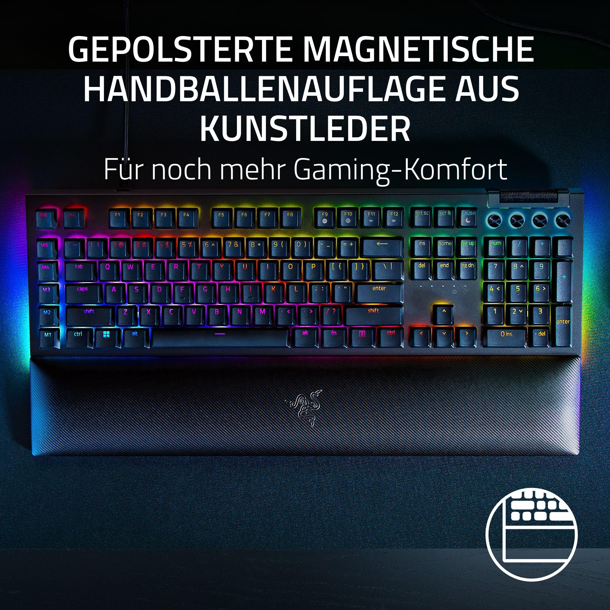 Razer BlackWidow V4 - Mechanische Gaming-Tastatur - Razer Snap Tap (Mechanische Yellow Switches, 6 Makro-Tasten, Doubleshot-ABS-Tastenkappen, Chroma RGB) QWERTZ DE-Layout | Schwarz - Image 8