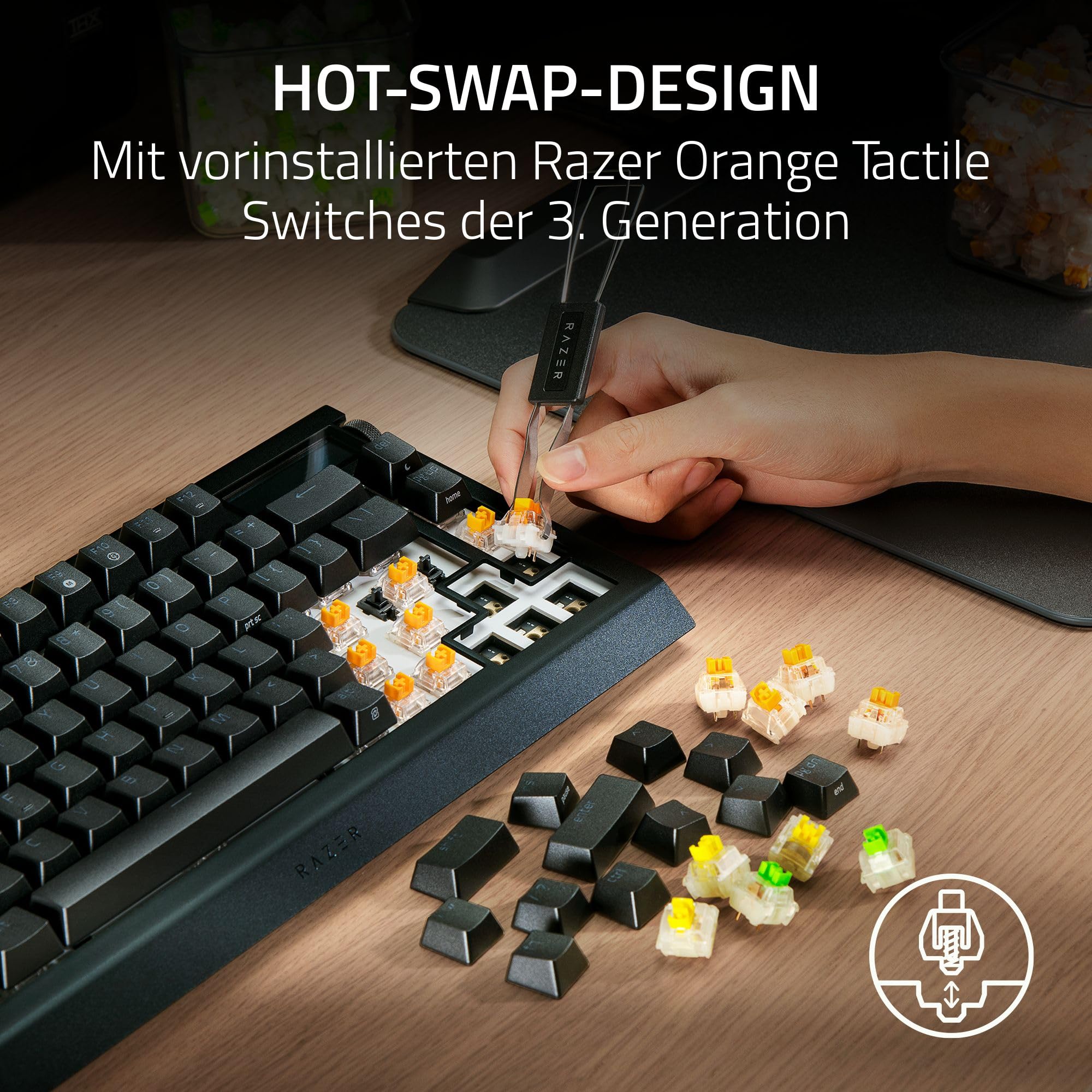 Razer BlackWidow V4 Pro 75% - Kabellose Hot-Swap-Gaming-Tastatur - OLED-Display (Befehlsrad, 4K Hz & Bluetooth-Konnektivität, magnetische Handballenauflage) ISO US-Layout | Schwarz