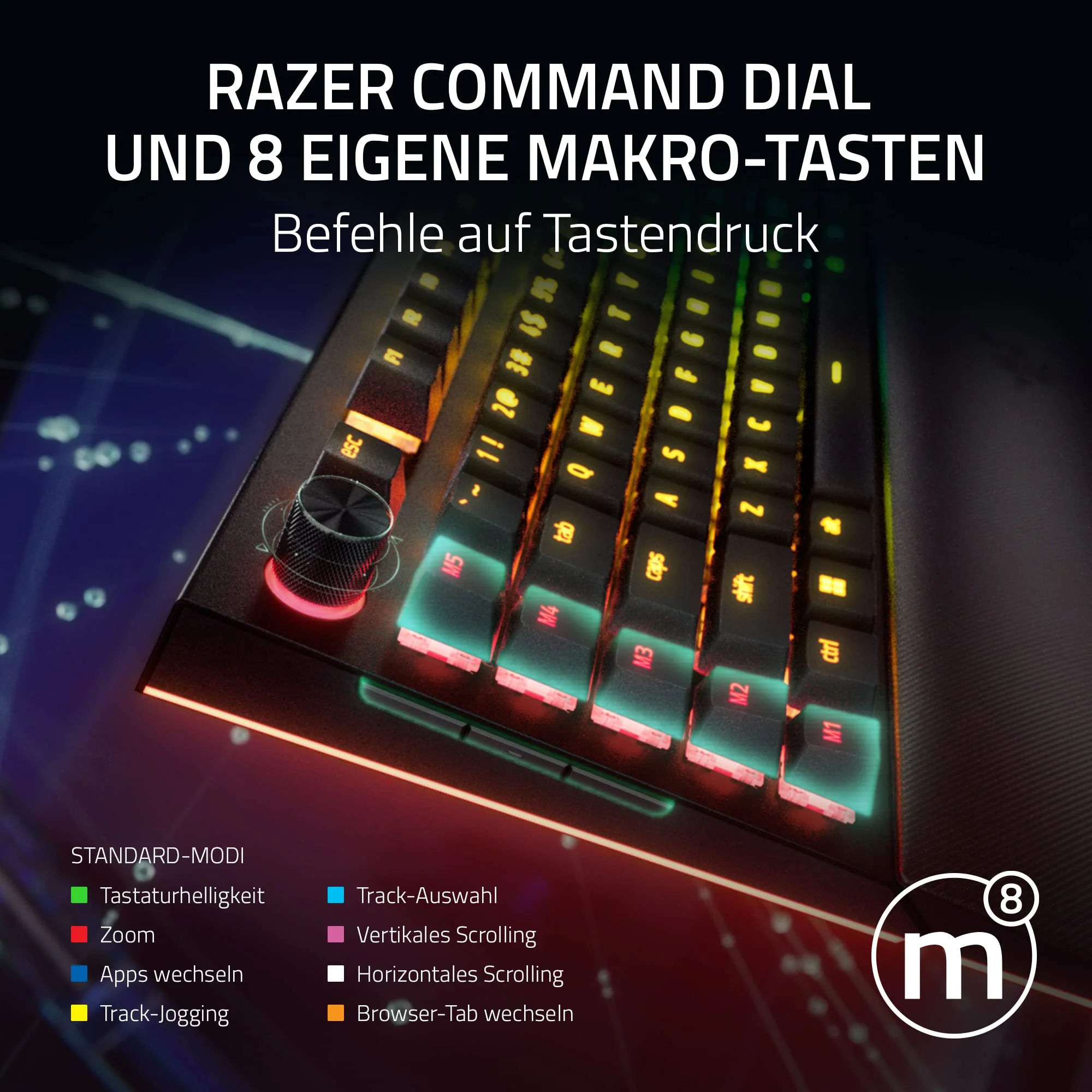 Razer BlackWidow V4 Pro (Green Switch) - Mechanische Gaming-Tastatur Snap Tap (Klickende Mechanische Switches, Befehlsrad und 8 Makro-Tasten, Multifunktionsrolle) QWERTZ DE-Layout | Schwarz - Image 7