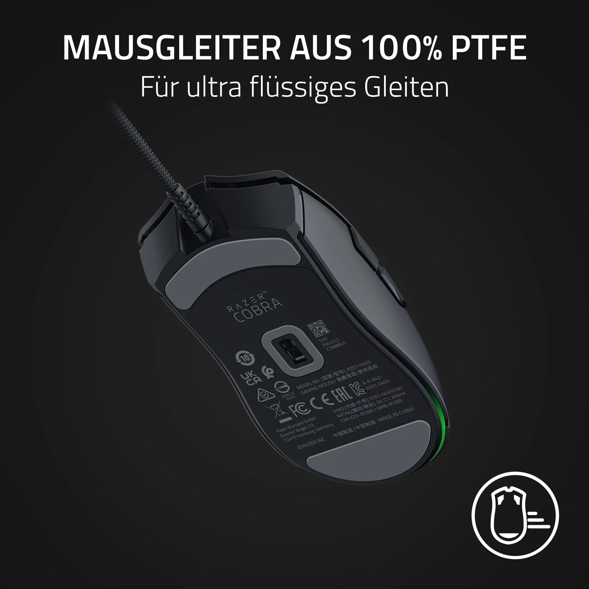 Razer Cobra - Leichte kabelgebundene Gaming-Maus mit Chroma RGB (Federleichte 57 g, Optische Maus-Switches der 3. Gen, Chroma-Beleuchtung mit Unterbodenbeleuchtung, Präzise Sensor-Anpassungen) Schwarz