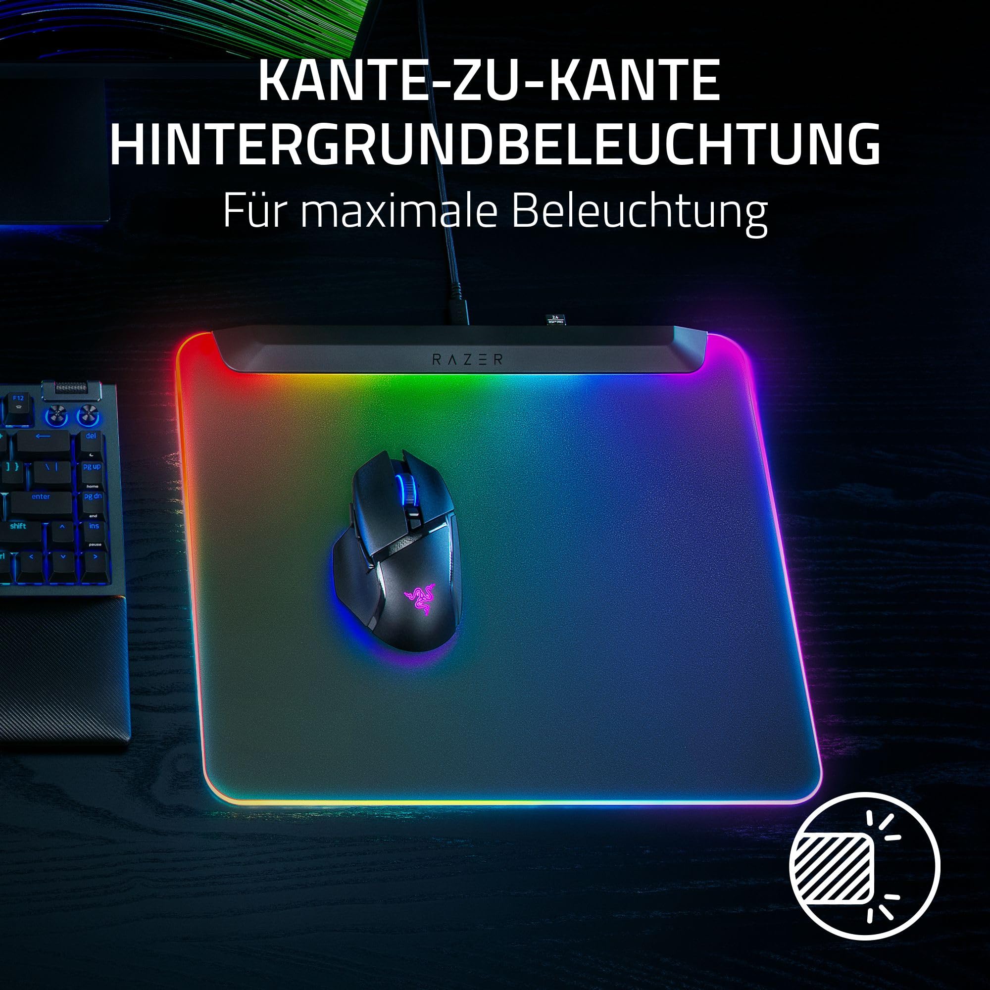 Razer Firefly V2 Pro - RGB-hintergrundbeleuchtete Gaming-Mausmatte - integrierter USB-Anschluss (15-Zonen-LED-Beleuchtung, mikrogeätzte Oberfläche für optimales Tracking, USB-C Kabel) Schwarz - Image 2