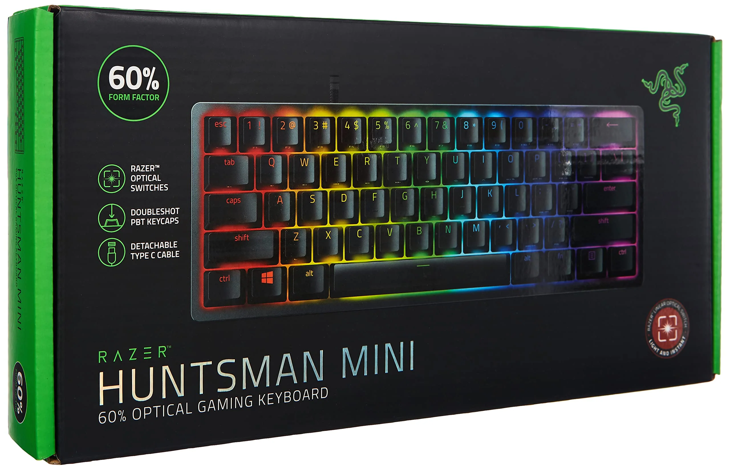 Razer Huntsman Mini (Red Switch) - Kompakte 60% Gaming Tastatur (Lineare Optisch-Mechanische Switches, Doubleshot PBT-Tastenkappen, Abnehmbares USB-C Kabel) QWERTZ DE-Layout | Schwarz - Image 4