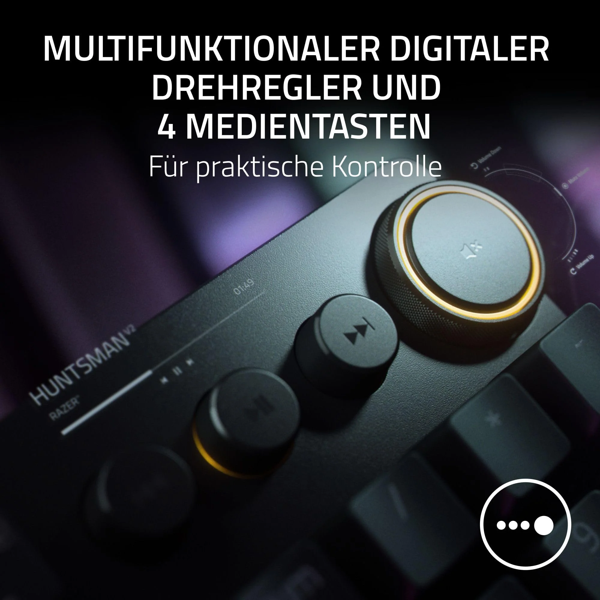 Razer Huntsman V2 (Purple Switch) - Praktisch latenzfreie optische Gaming-Tastatur (Handballenauflage, 4 Medientasten, Doubleshot PBT-Tastenkappen) QWERTZ DE-Layout | Schwarz - Image 2