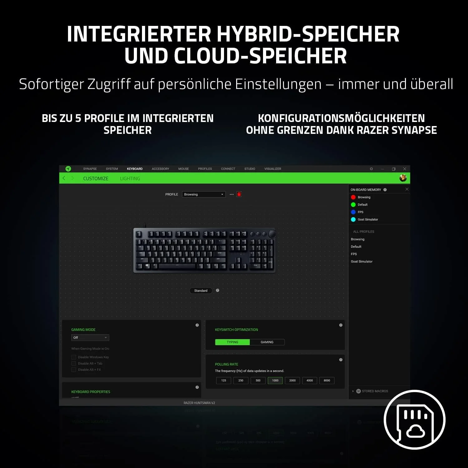 Razer Huntsman V2 (Purple Switch) - Praktisch latenzfreie optische Gaming-Tastatur (Handballenauflage, 4 Medientasten, Doubleshot PBT-Tastenkappen) QWERTZ DE-Layout | Schwarz - Image 8