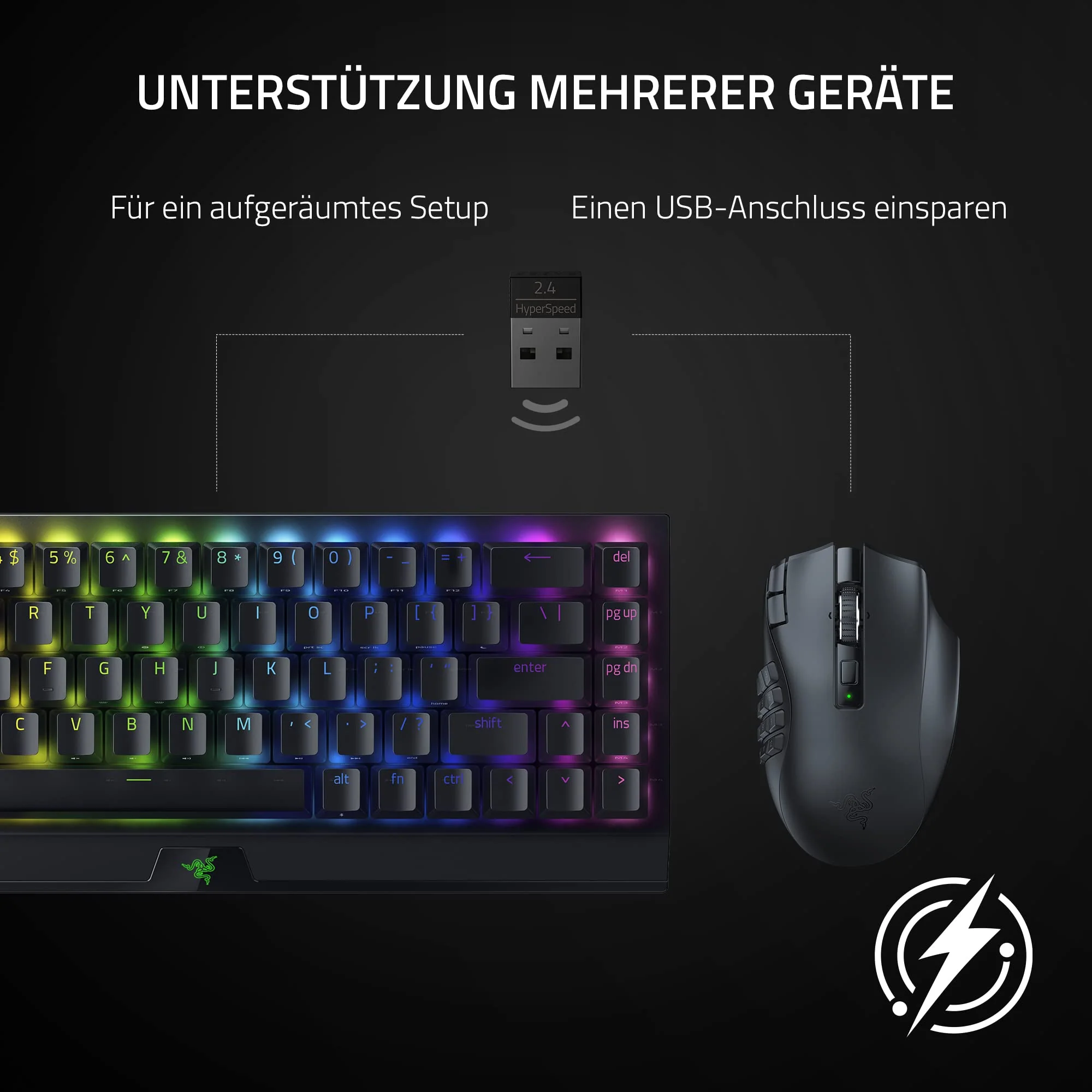 Razer Naga V2 HyperSpeed - Ergonomische Kabellose MMO Gaming Maus (19 Programmierbaren Tasten, Wireless 2,4 GHz, Bluetooth, Bis zu 250 Stunden, Focus Pro 30K Optischer Sensor) Schwarz - Image 2