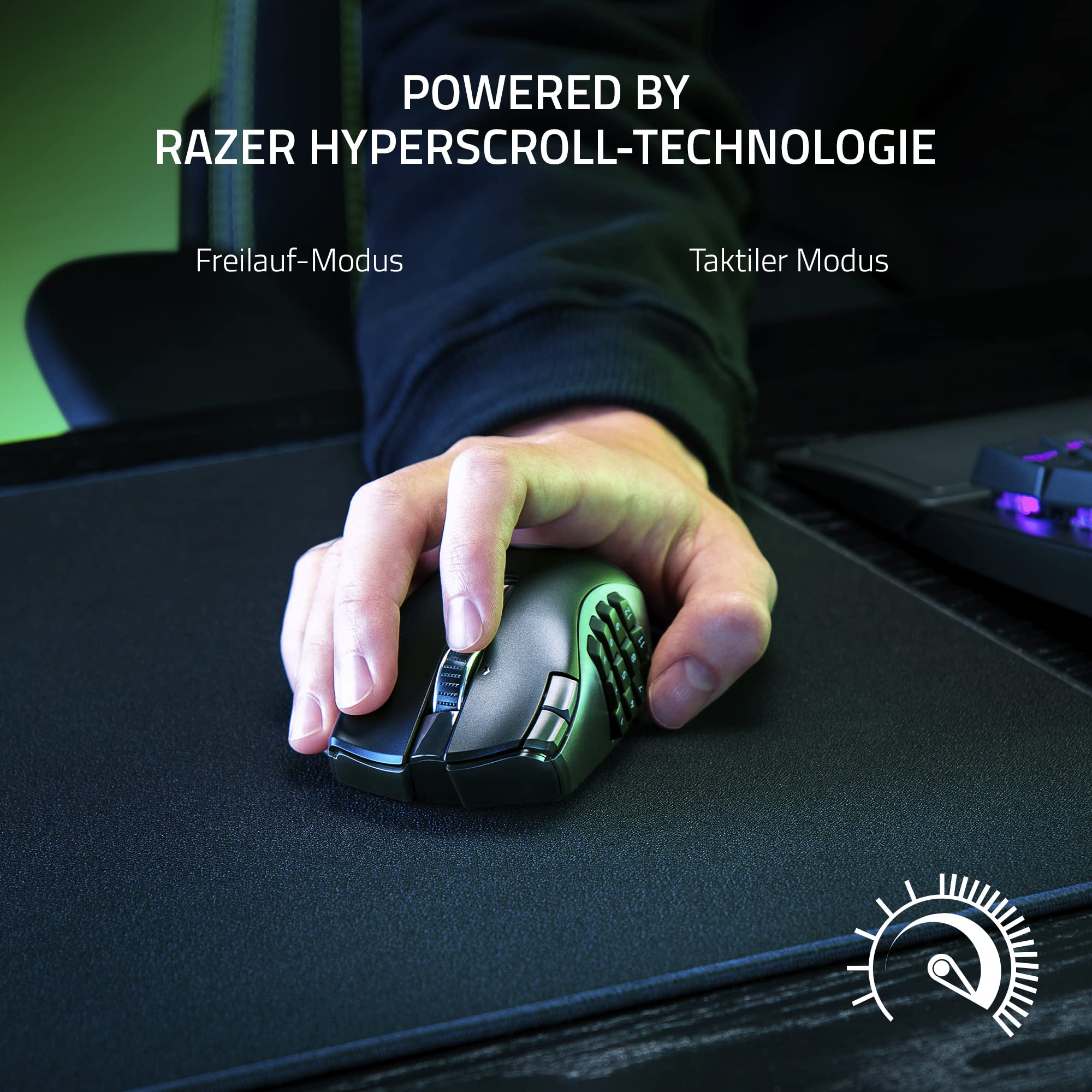 Razer Naga V2 HyperSpeed - Ergonomische Kabellose MMO Gaming Maus (19 Programmierbaren Tasten, Wireless 2,4 GHz, Bluetooth, Bis zu 250 Stunden, Focus Pro 30K Optischer Sensor) Schwarz - Image 3
