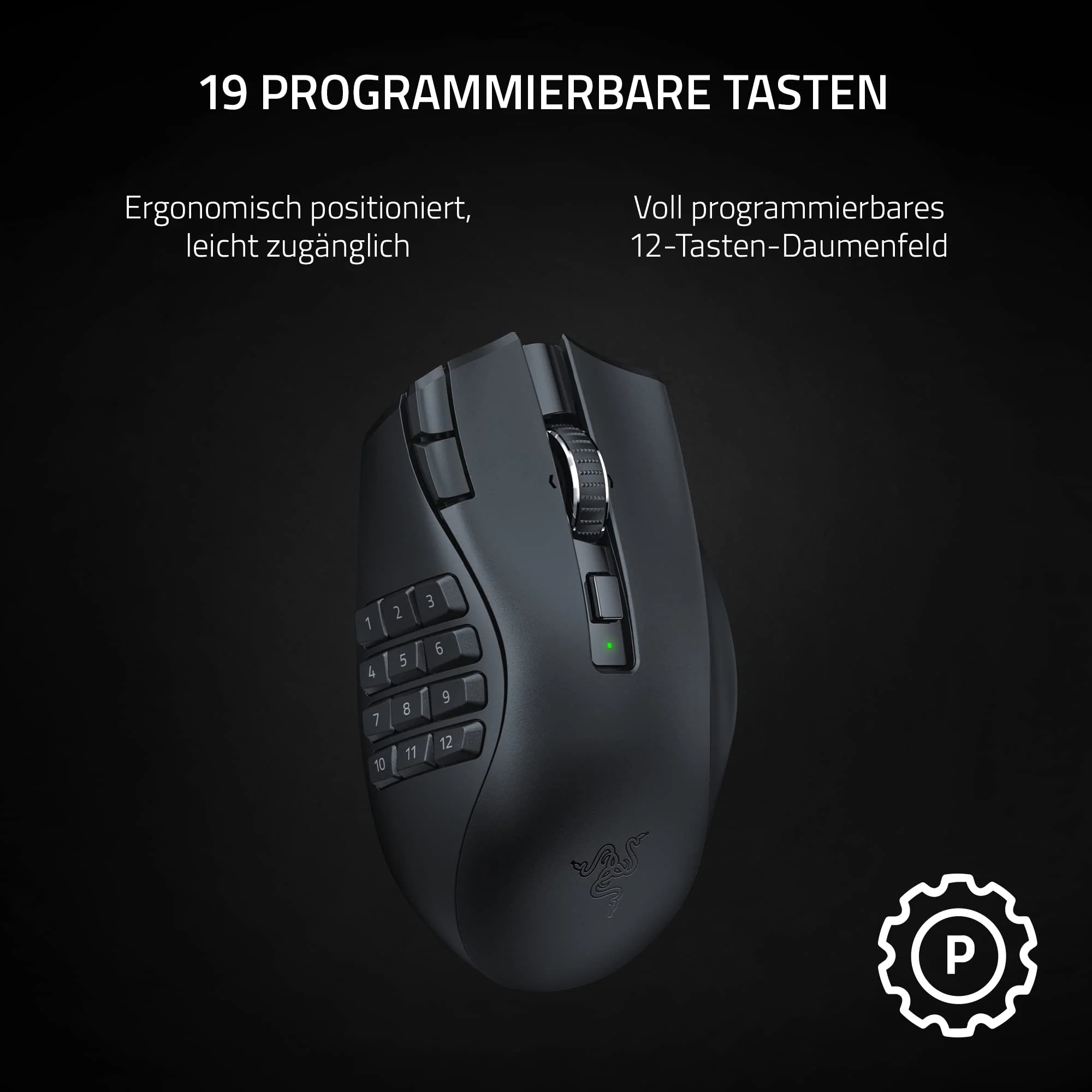Razer Naga V2 HyperSpeed - Ergonomische Kabellose MMO Gaming Maus (19 Programmierbaren Tasten, Wireless 2,4 GHz, Bluetooth, Bis zu 250 Stunden, Focus Pro 30K Optischer Sensor) Schwarz - Image 5