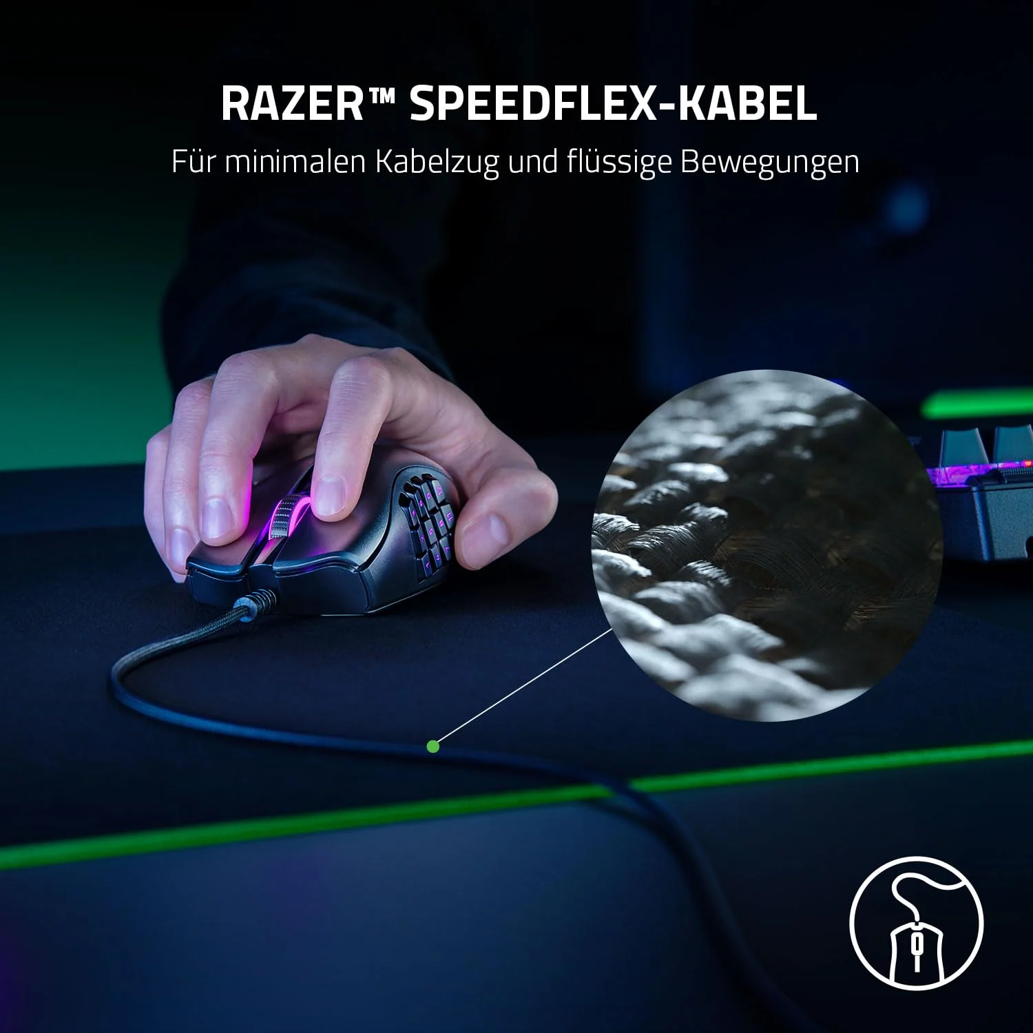 Razer Naga X - Kabelgebundene Gaming Maus mit 16 programmierbaren Tasten für PC/Mac (Optische Maus Switches, optischer 5G-Sensor, Speedflex-Kabel, Chroma RGB Beleuchtung) Schwarz - Image 6