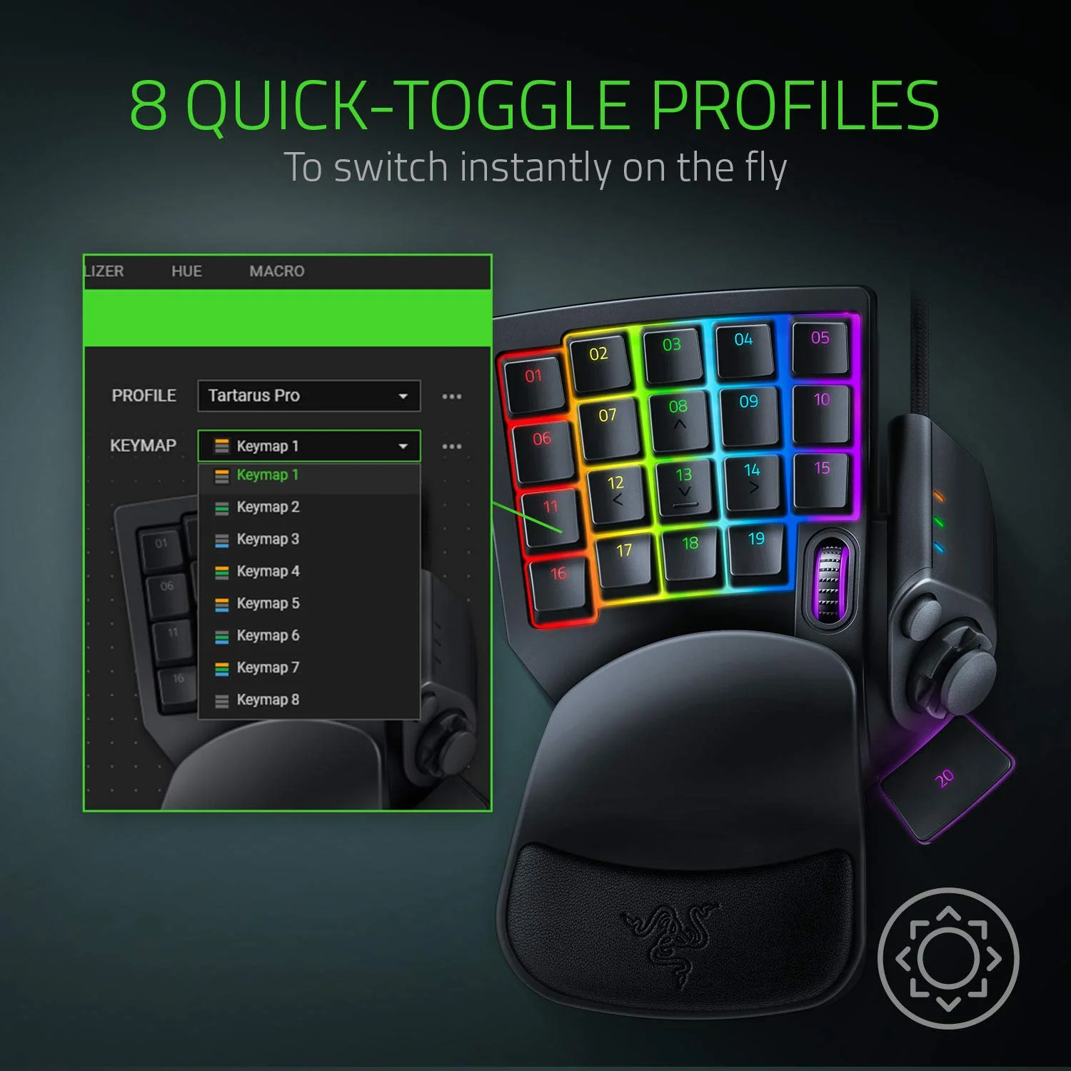 Razer Tartarus Pro - Gaming Keypad (Gamepad mit analog-optischen Tasten, 32 programmierbare Tasten, anpassbarer Auslösepunkt, Profile, Handballenauflage, Rapid Trigger) Schwarz - Image 7