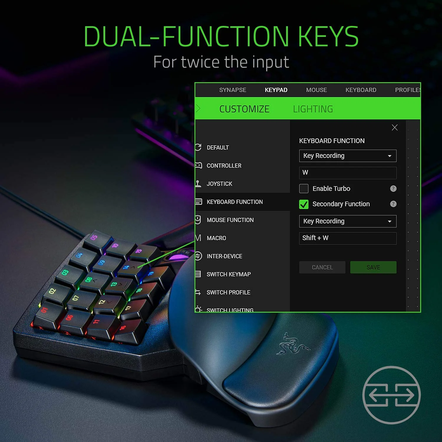 Razer Tartarus Pro - Gaming Keypad (Gamepad mit analog-optischen Tasten, 32 programmierbare Tasten, anpassbarer Auslösepunkt, Profile, Handballenauflage, Rapid Trigger) Schwarz - Image 8